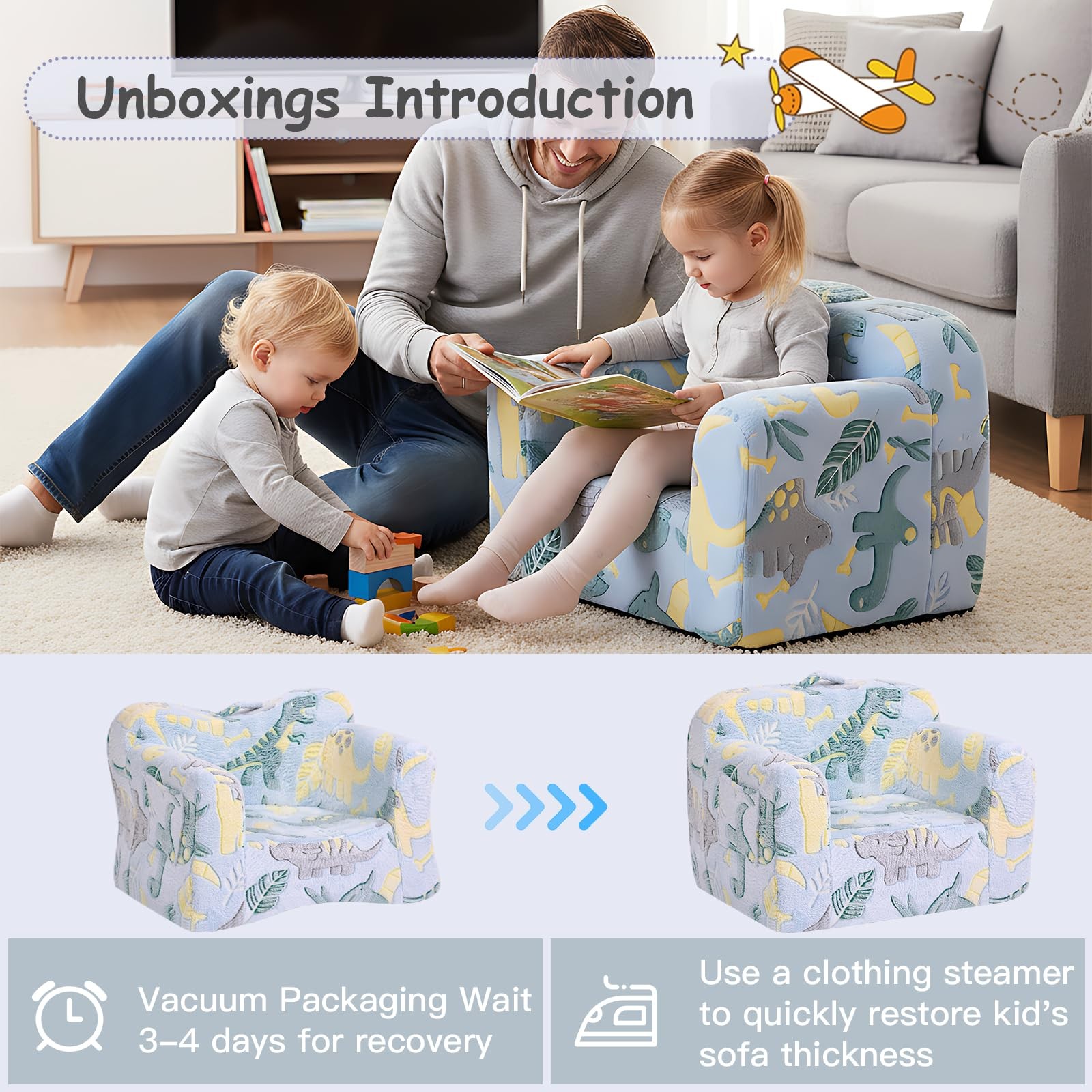 Sofa, Childrens Couch with Carry Handle, Portable Foam Sofa Couch, Glow in Th...