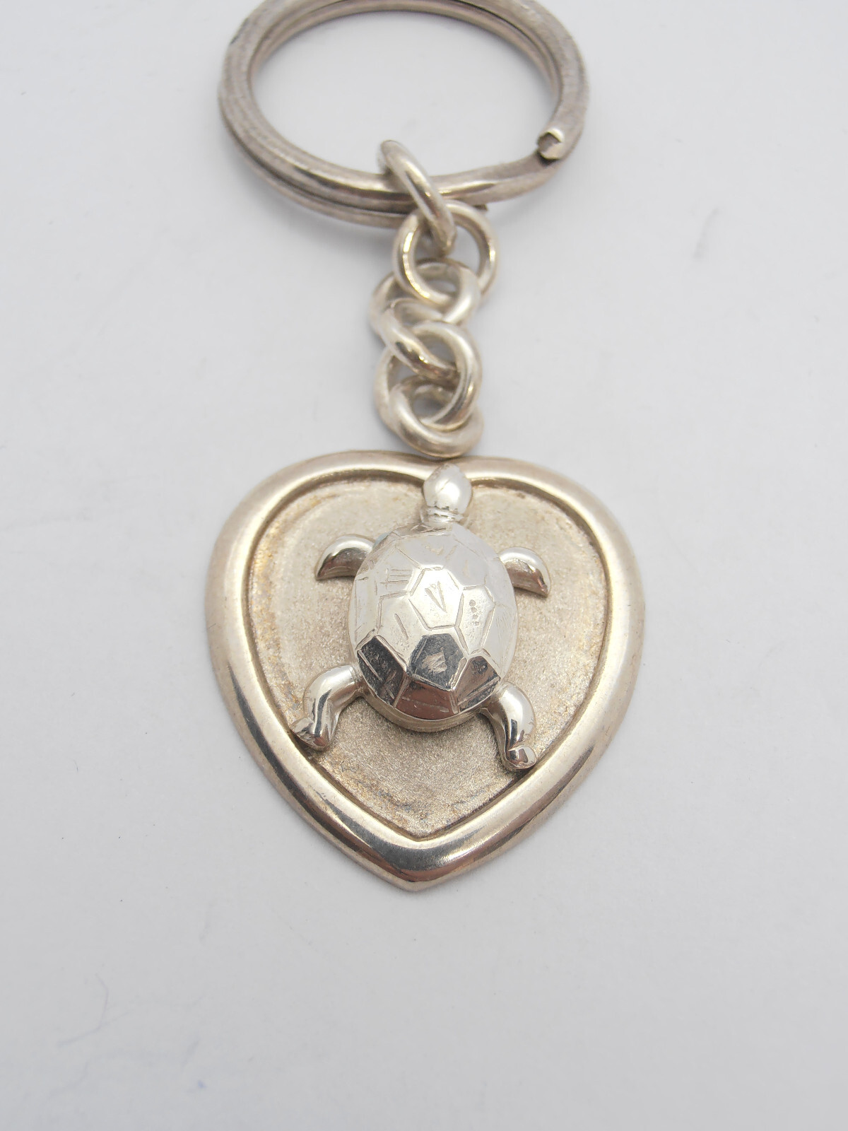 Turtle: 925 Silver Heart Keychain - Reptile - Turtle -