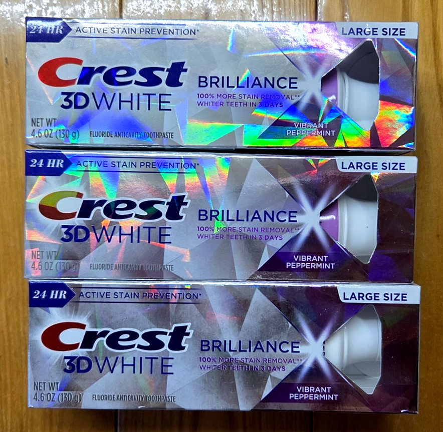3 X CREST 3D WHITE BRILLIANCE VIBRANT PEPPERMINT TOOTHPASTE 4.6oz