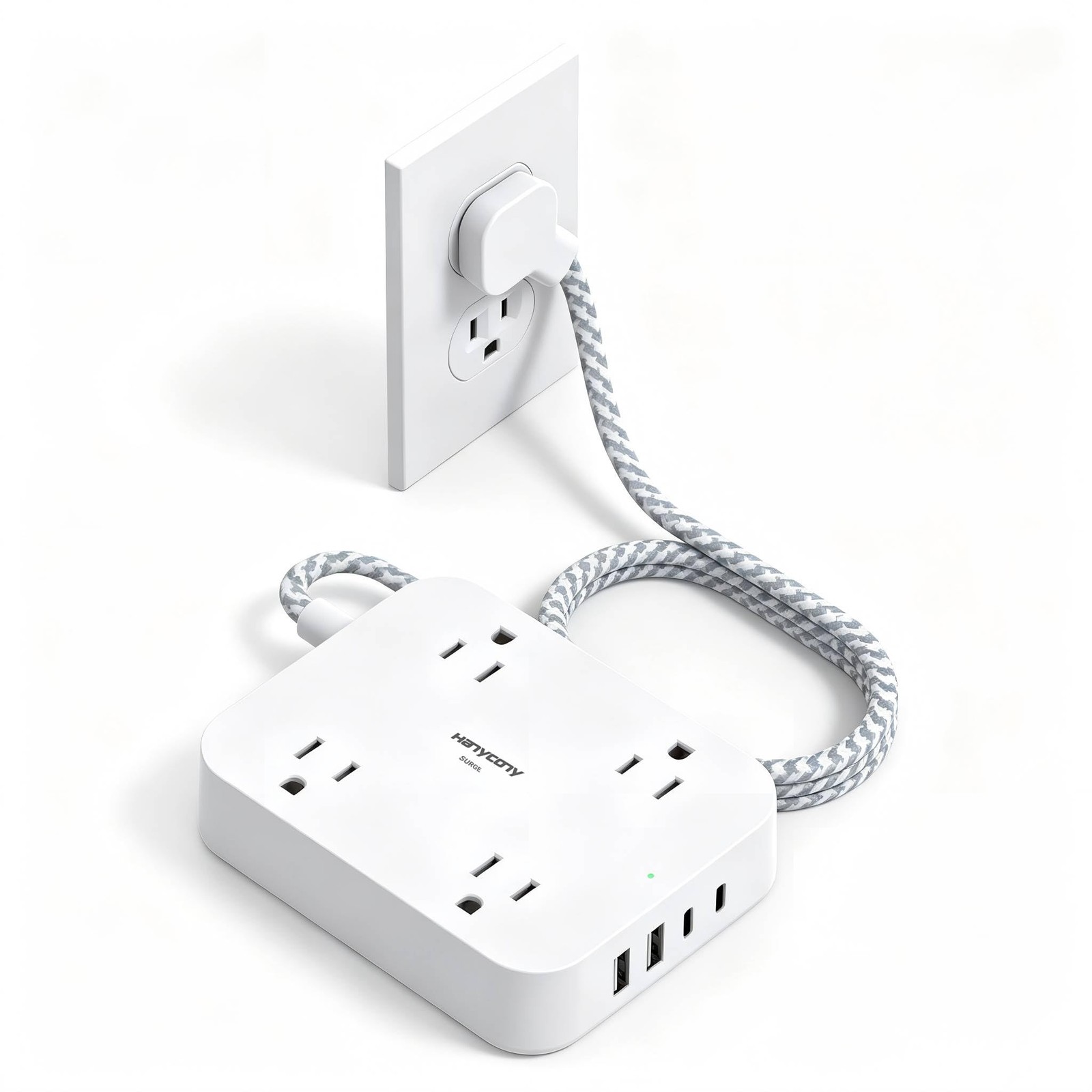 Surge Protector Power Strip, HANYCONY 10Ft Extension Cord with 4 USB Ports2 C