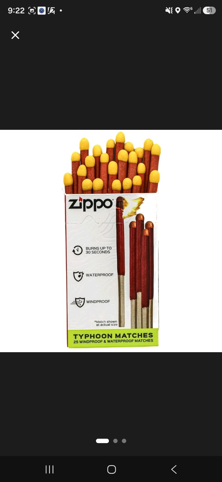 Zippo Typhoon Matches 25-Pack Windproof Waterproof for Camping Survival
