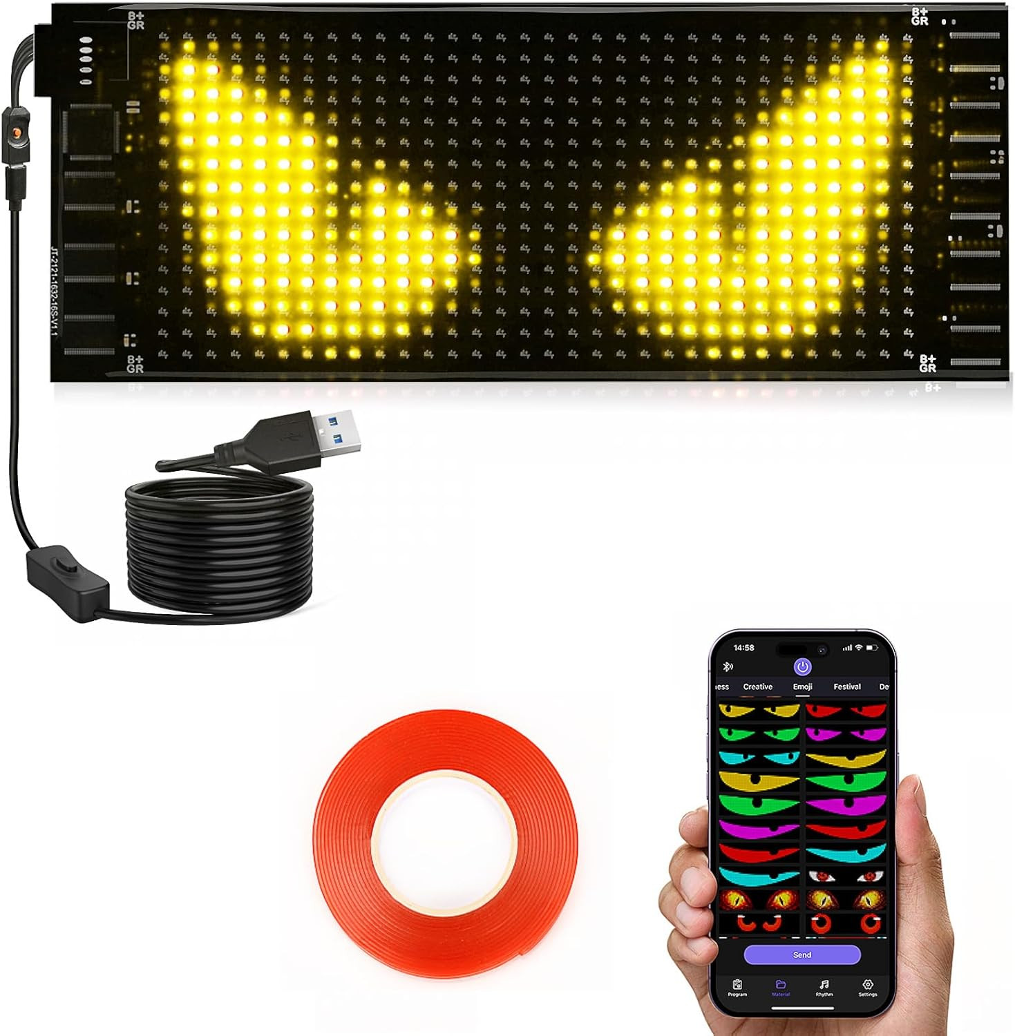 Tnuxey Devil Eyes Light for Motorcycle Windshield, 7''X3'' Flexible LED Light Si