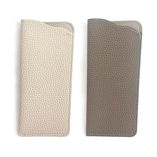 Mirkcittle Cases for eyeglasses 2 Pack Soft  PU Leather for Grey/Milkshake White