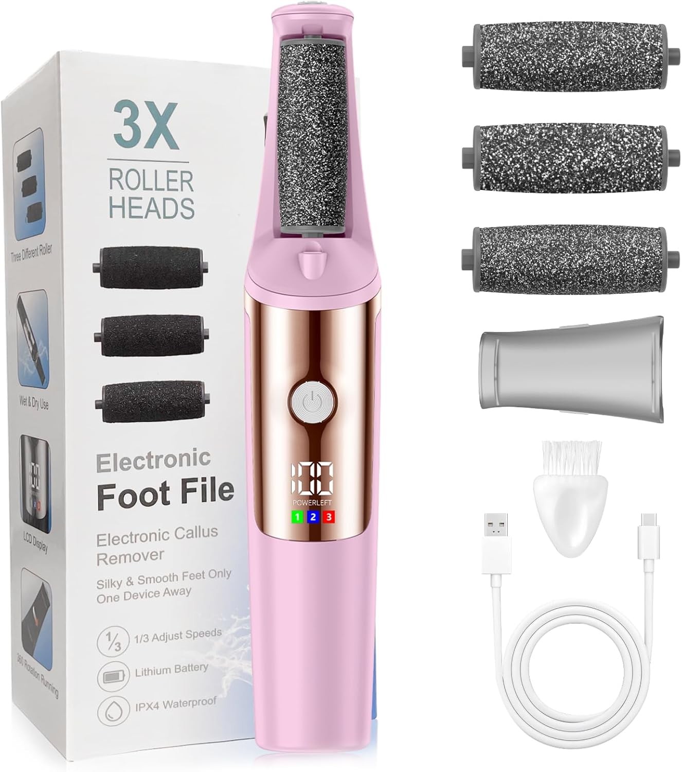 Callus Remover for Feet Rechargeable, Smooth Pedicure Wand Electric Foot Pink