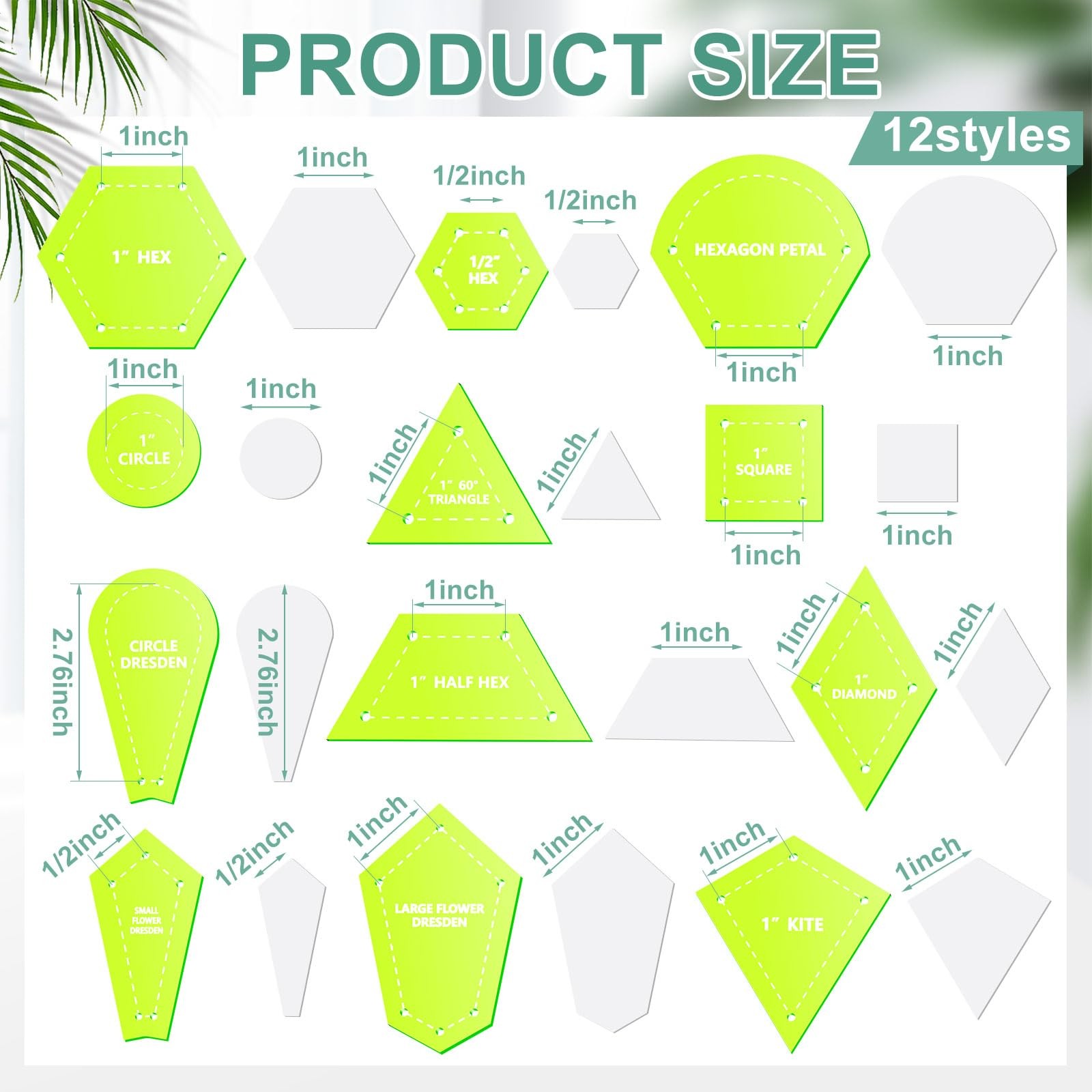 612 PCS Patchwork Paper EPP English Piecing 12 Shapes Acrylic Templates Set