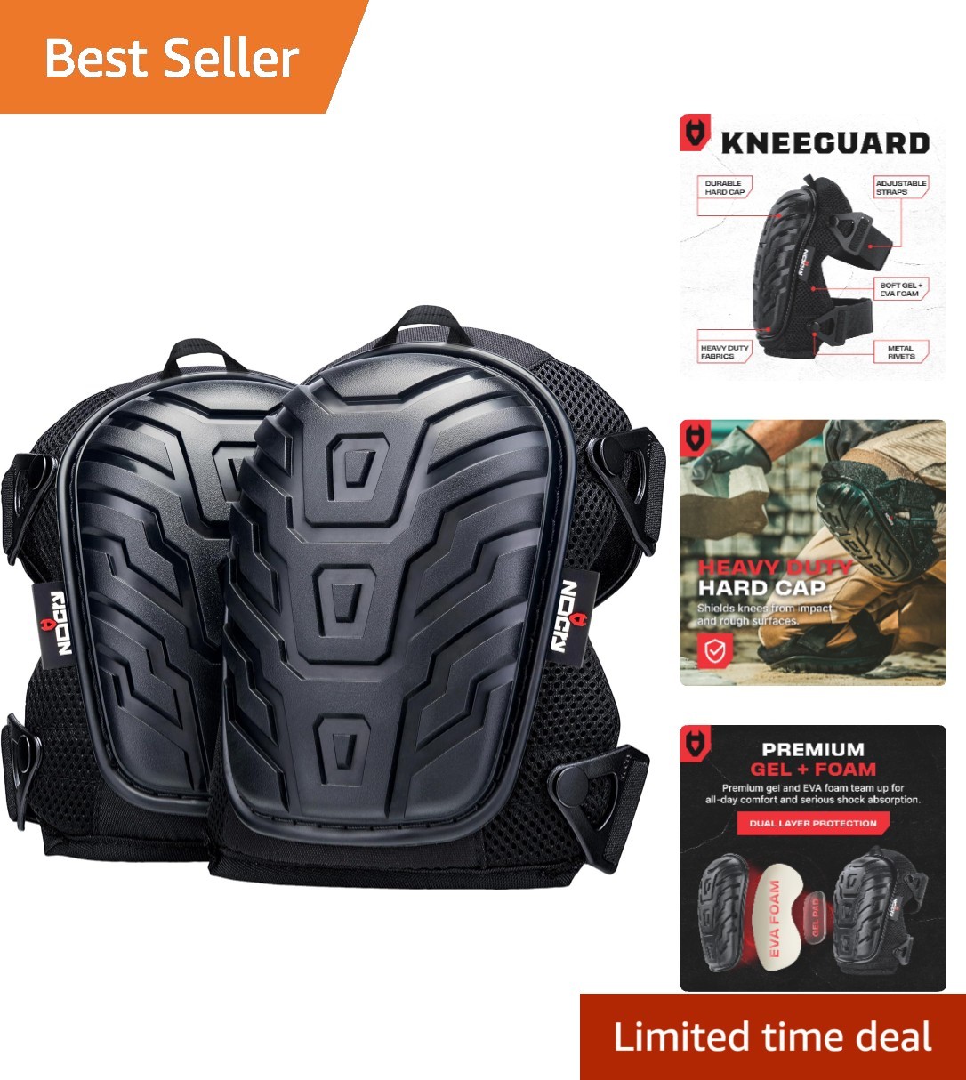 Professional Knee Pads with Adjustable Straps & Gel Cushion for Construction