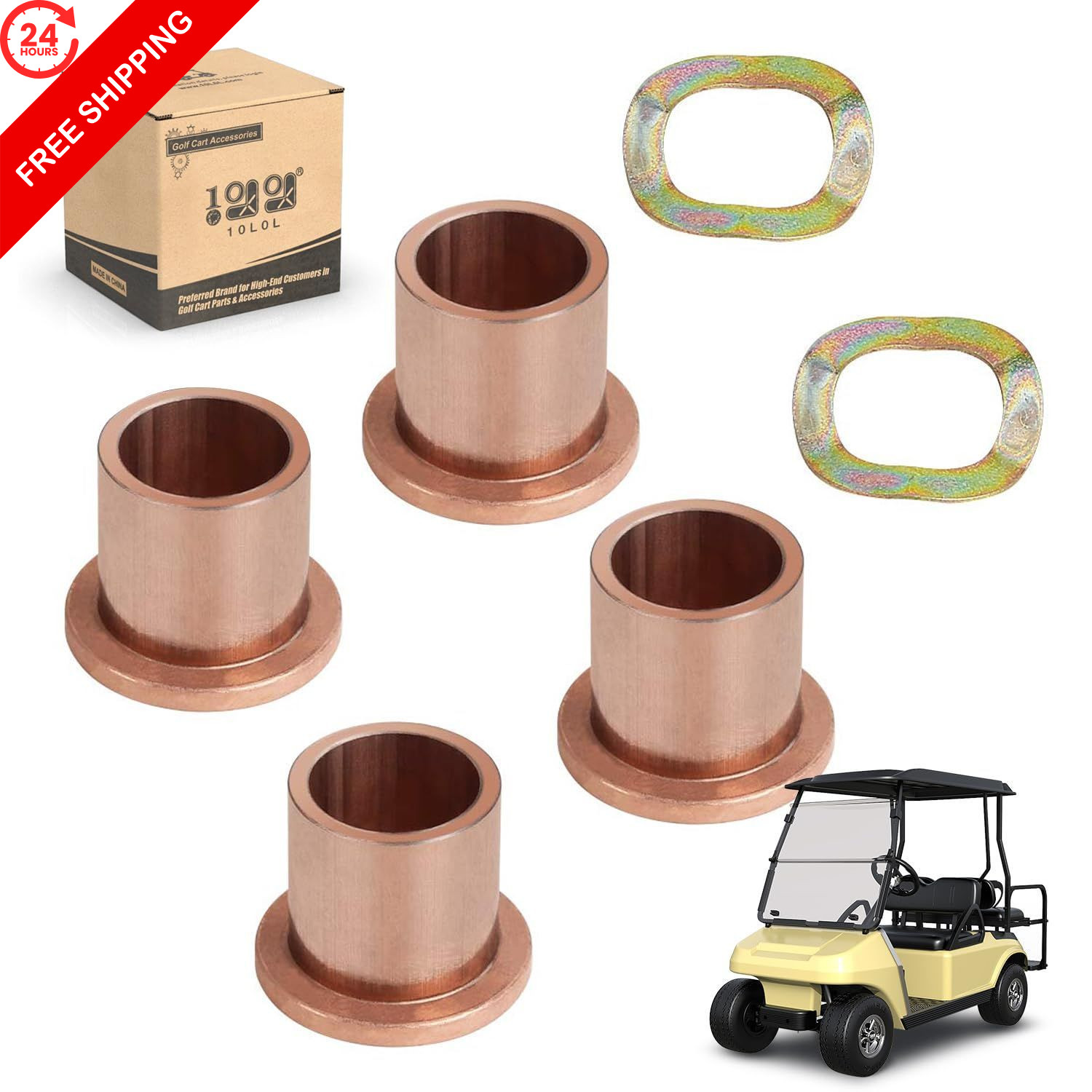 10L0L Golf Cart Flanged Spindle Bronze Bushing, King Pin Steering Knuckle...