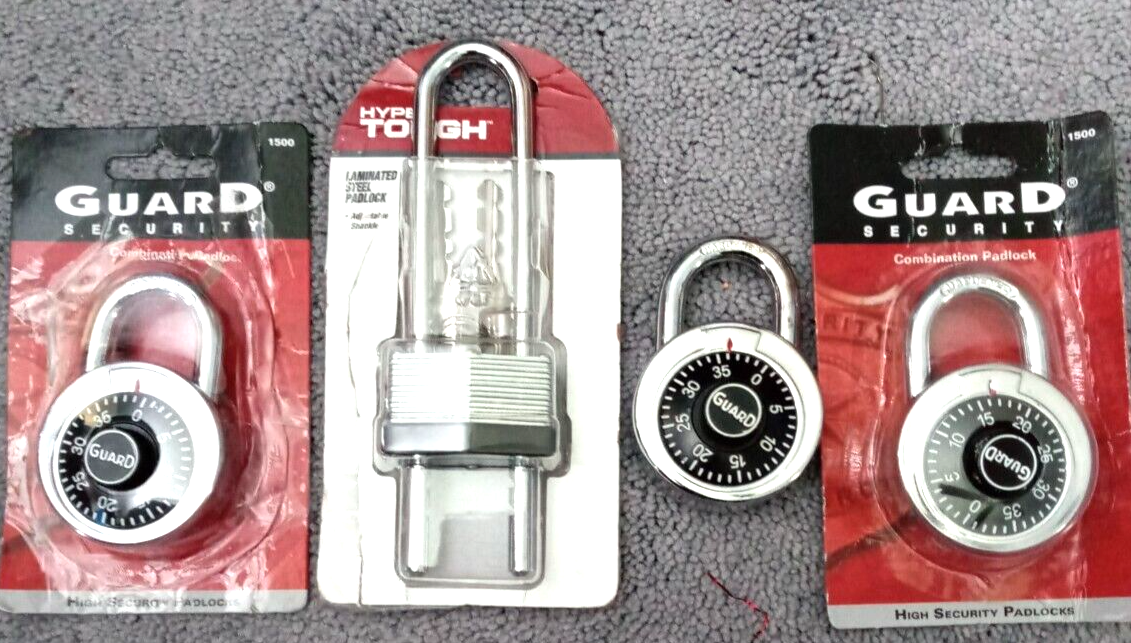 lot 1 HYPER TOUGH Keyed Padlock & 3 Guard Security Combination Padlocks