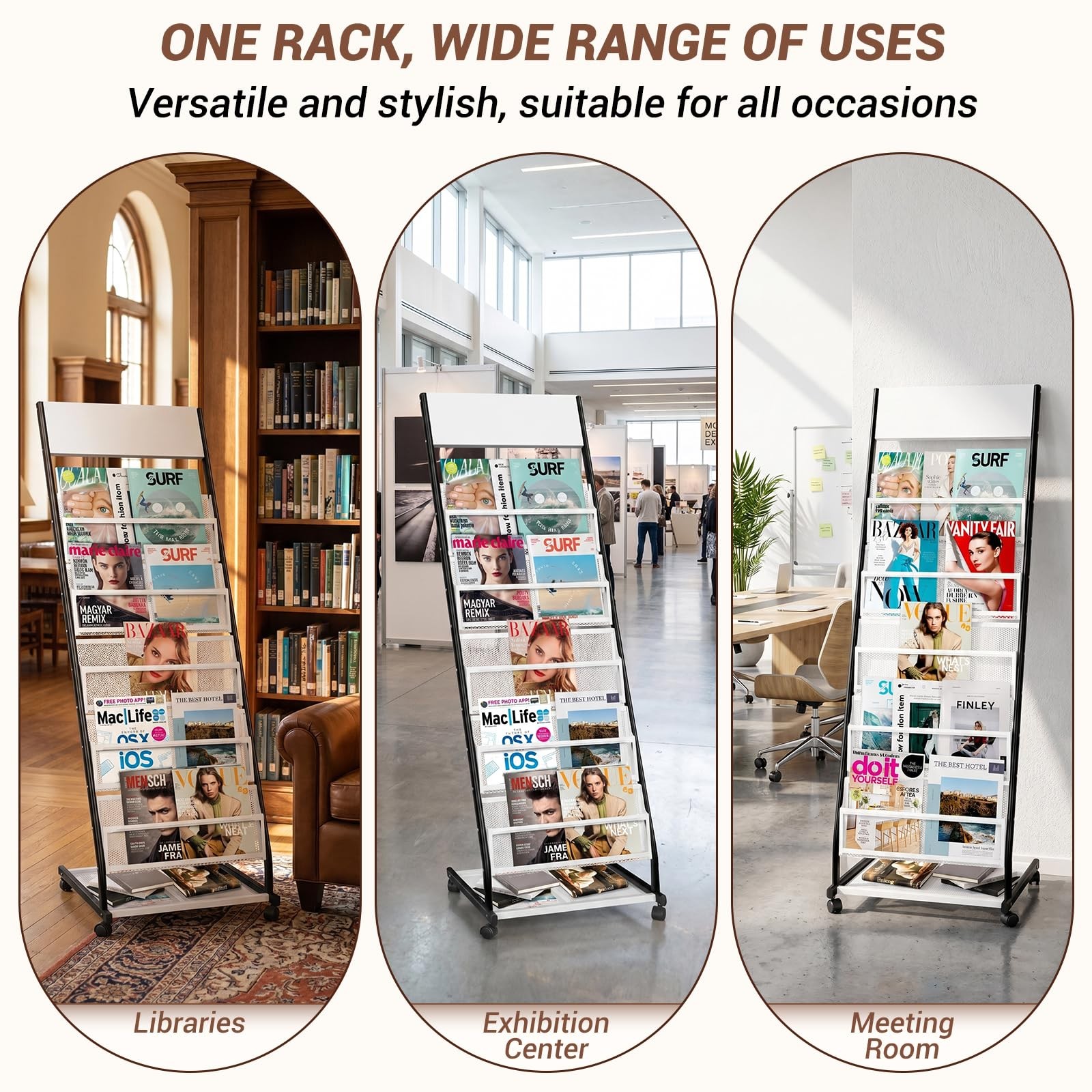 Xidihf Floor Standing Magazine Rack 5 Layer Wheels Brochure Display Stand Large