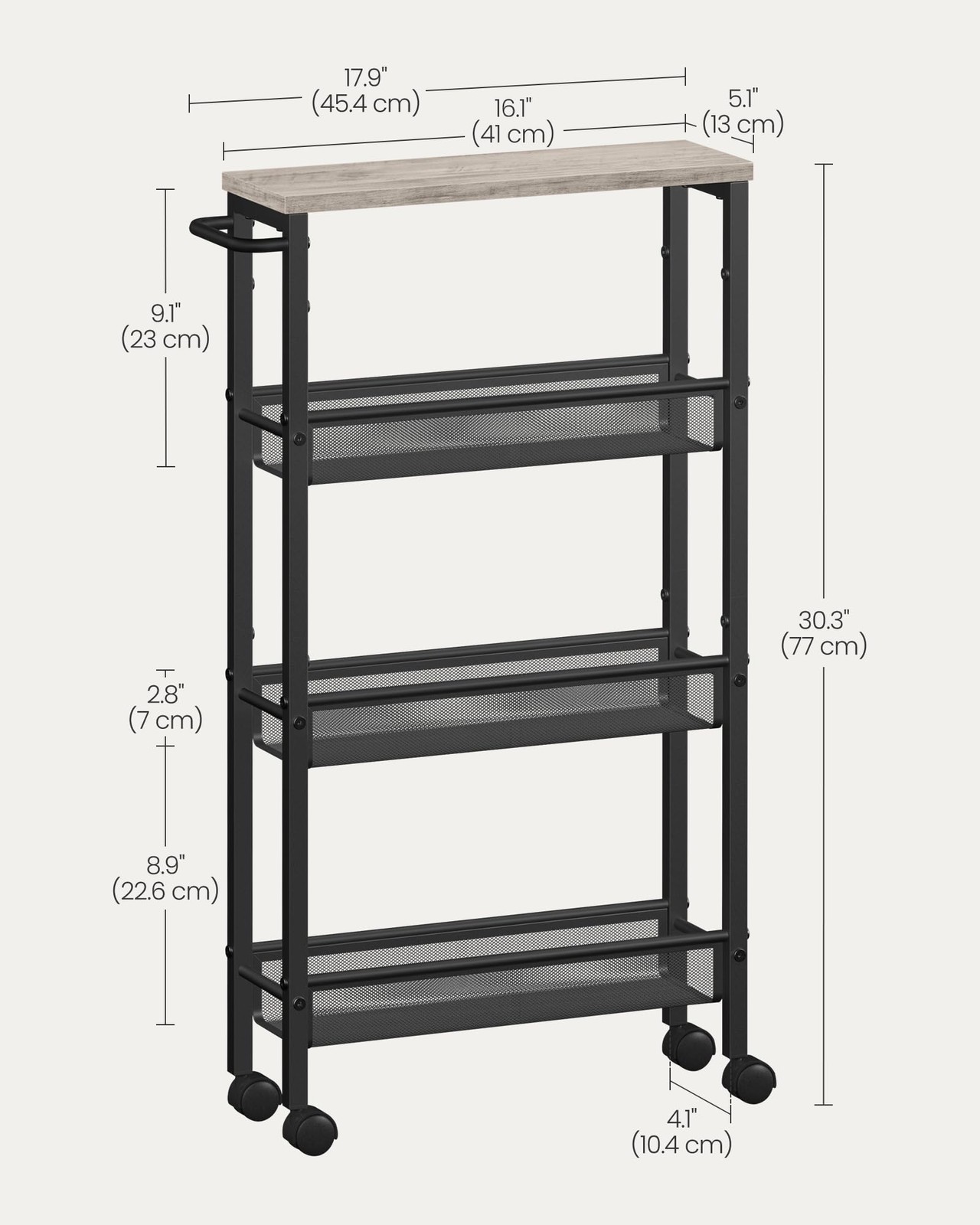 Rolling Cart 4Tier Storage Cart 5.1in Deep Handle ULRC032K01