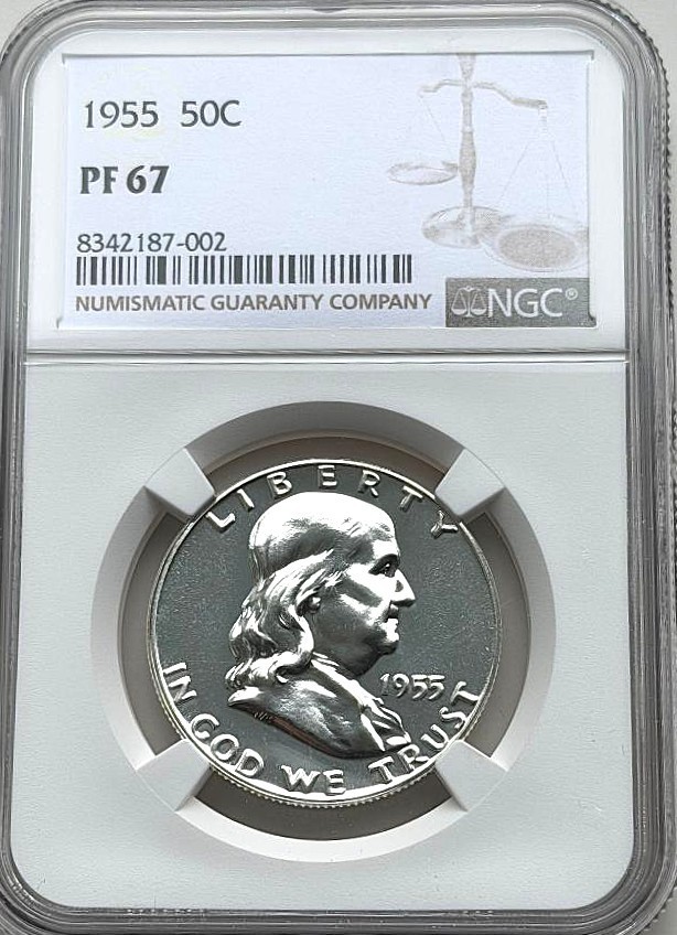1955 Franklin Half Dollar, Silver, NGC PF-67, Nice Coin!