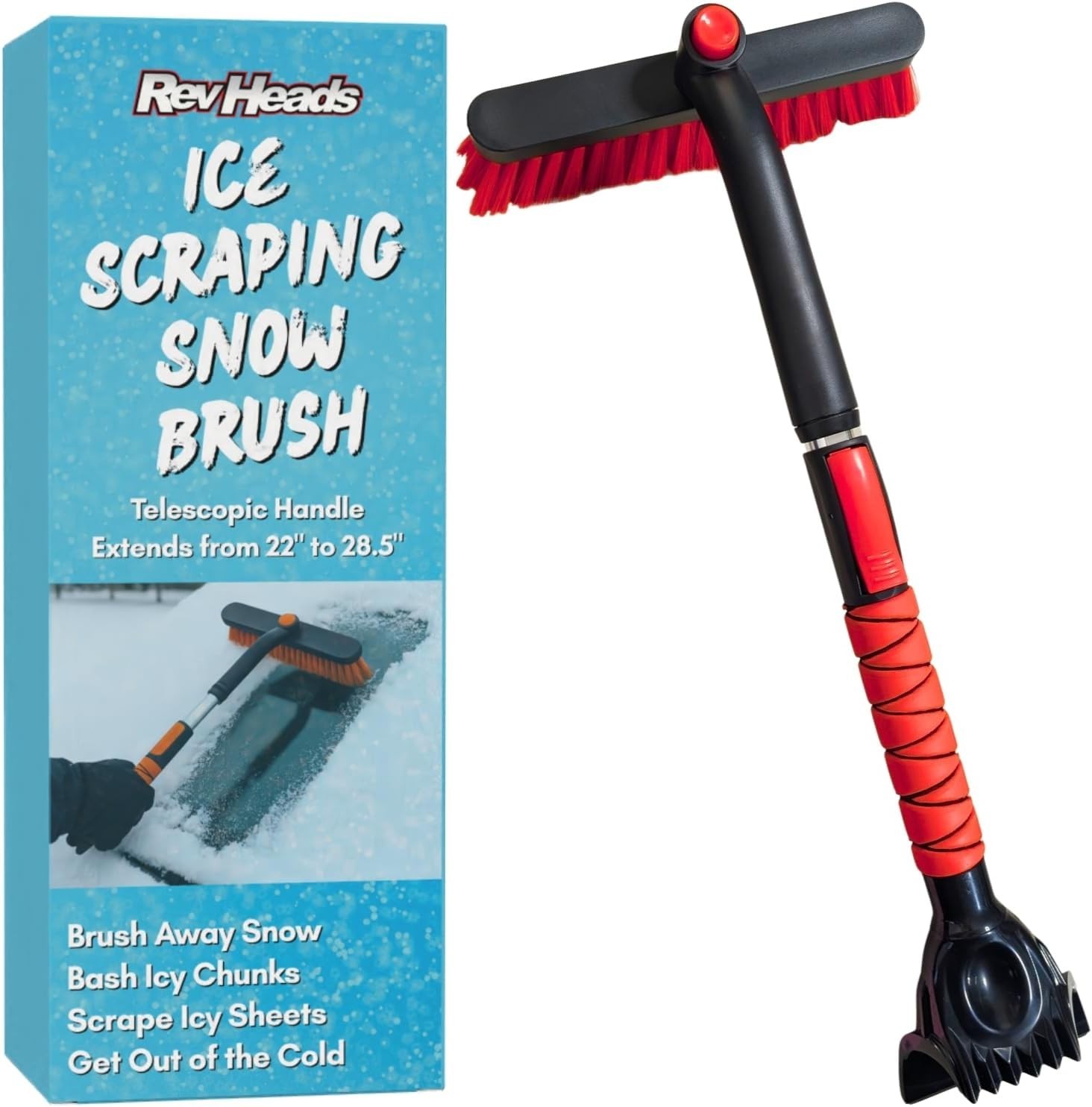 28" Extended Telescopic Ice Scraper - Brush, Chisel & Claw for Easy Ice Removal