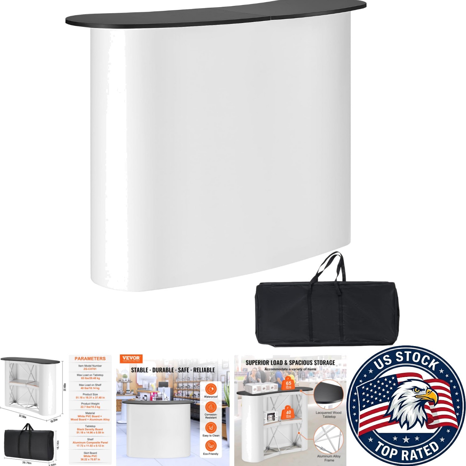 Lightweight Foldable Tradeshow Podium with Lacquered Finish - 51.18" Length