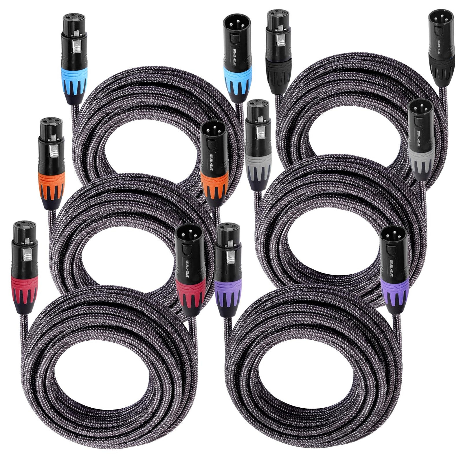 XLR Cables for Microphone 6 ft 6 Pack – Premium Braided Balanced XLR Mic Cabl...