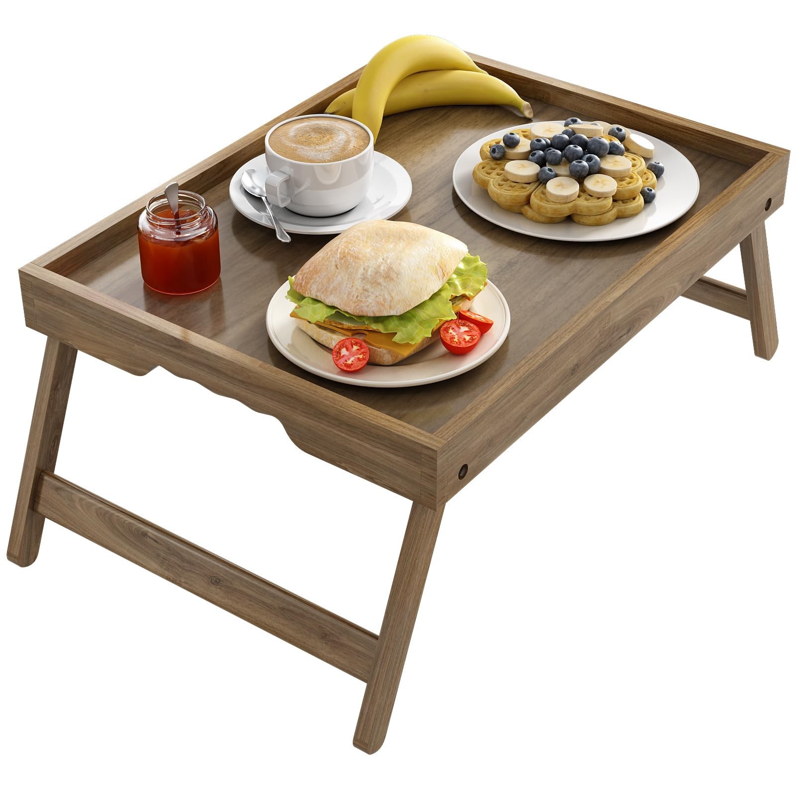 Bed Tray Table, Breakfast Food Tray in Bed with Folding Legs for TV Table, So...