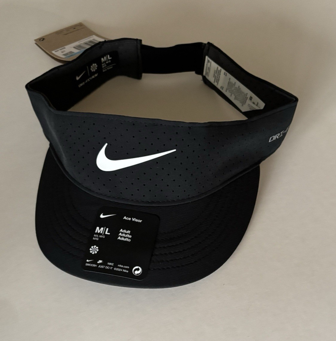 Nike Dri-Fit Court Advantage Ace Black Visor Hat M/L FB6443-010 Unisex NWT