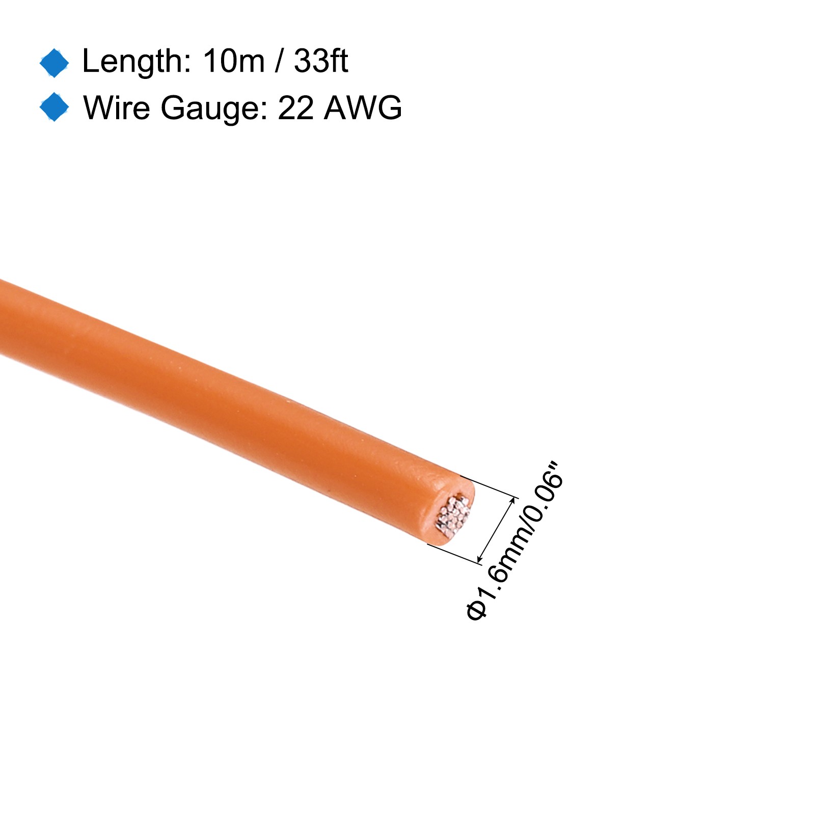 22AWG Stranded Wire PVC Hookup 10M/33ft Orange, Electrical Wire UL1007 Spool
