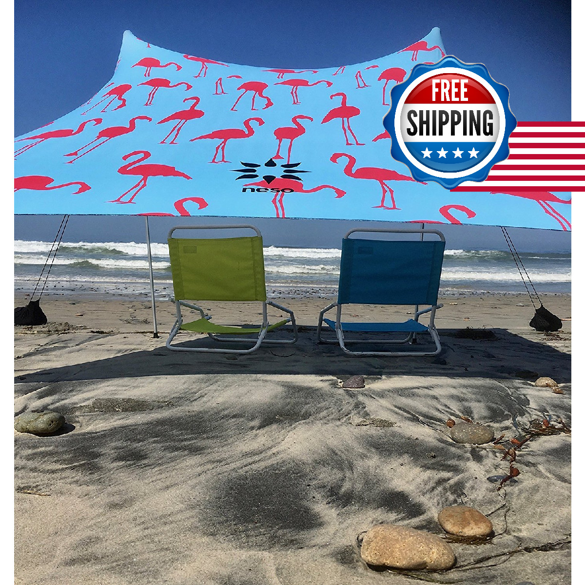 Neso 7x7 Portable Beach Tent Sun Shelter w/ Sand Anchor, Lightweight, UPF 50+