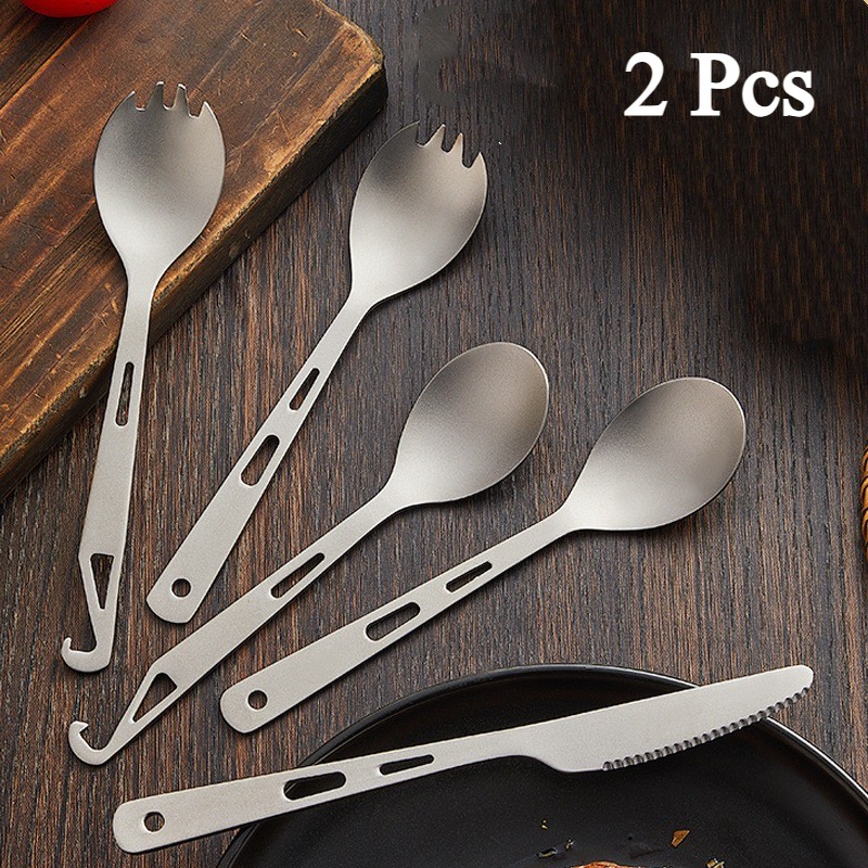 EDC Pure Titanium Spoon with Bottle Opener Lightweight Camping Outdoor Flatware