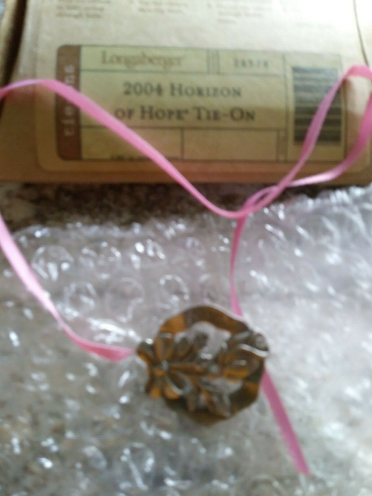 Longaberger 2004 Horizon of Hope Pewter Tieon Tie on Undated MINT FREE SHIPPING!
