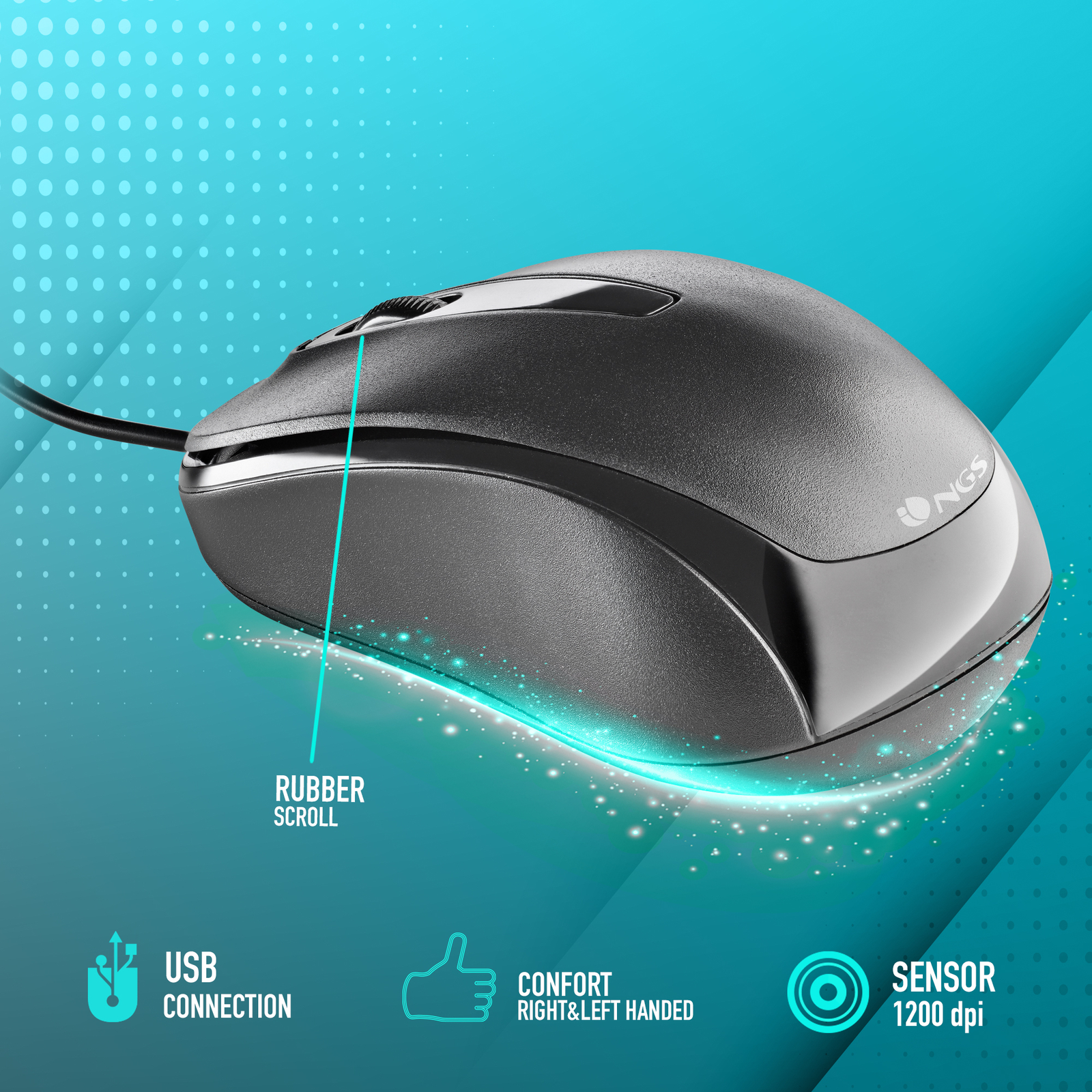 NGS Easy Delta, Wired Optical Mouse, 1200DPI, Black