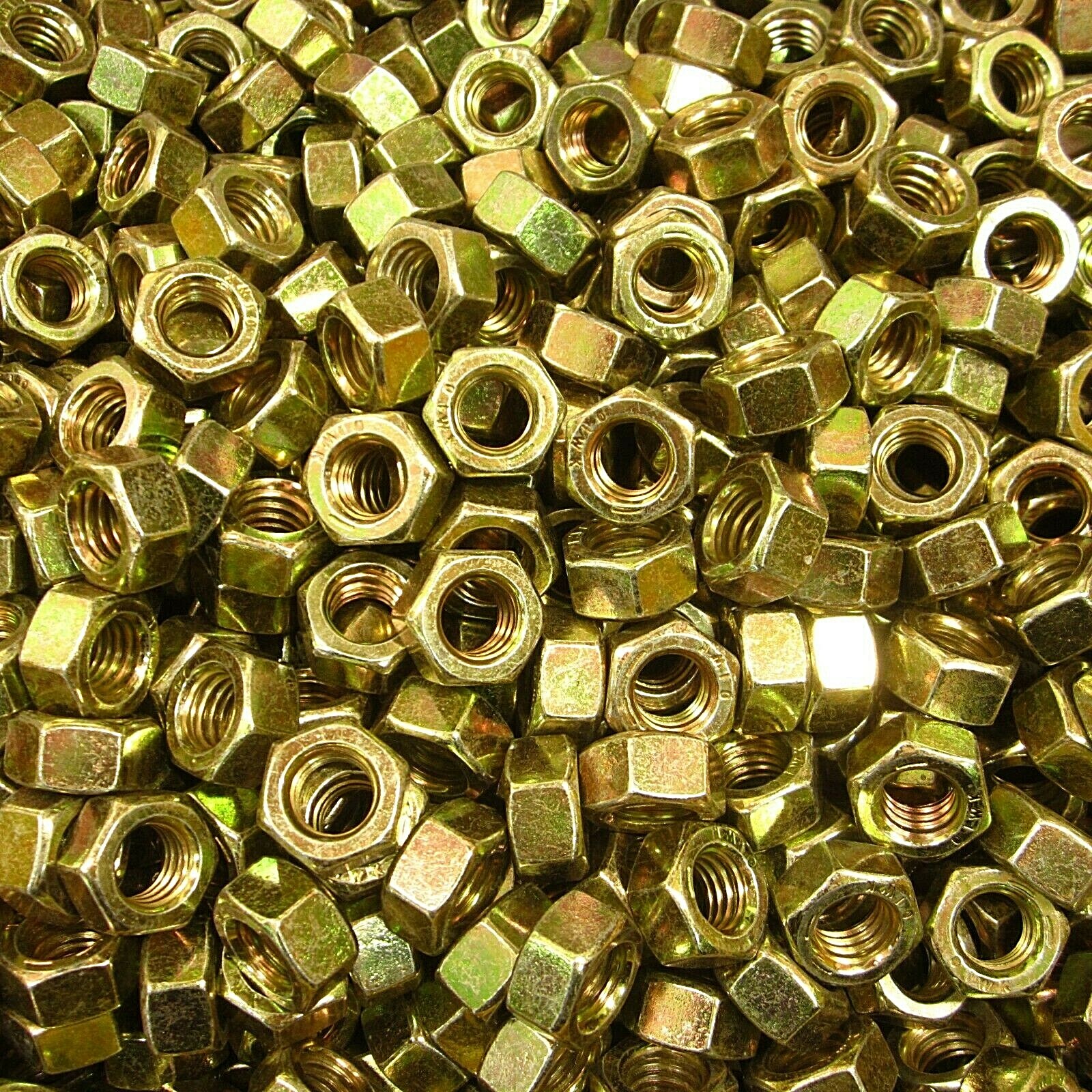 (200) 7/16"-14 Grade 8 Finished Hex Nut Yellow Zinc Plated Coarse Thread