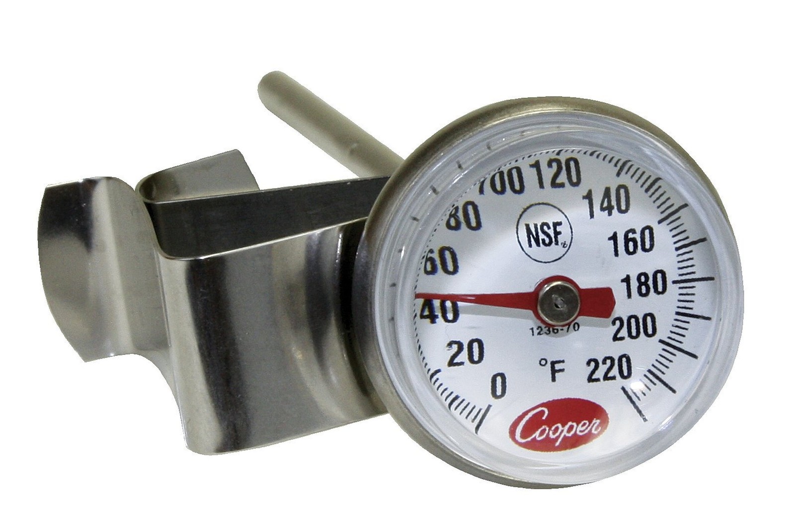 Cooper-Atkins 1236-70-1 Bi-Metals Espresso Milk Frothing Thermometer with Cli...