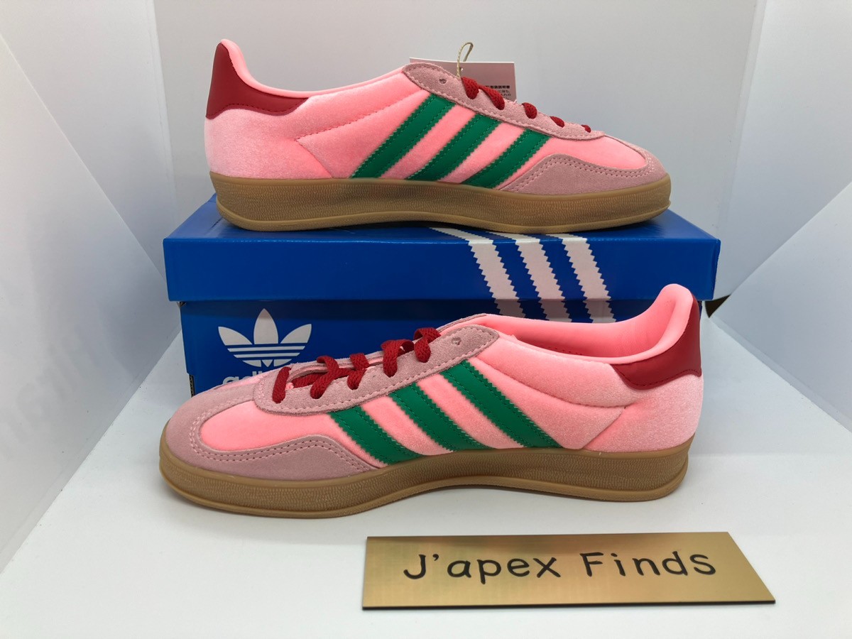 Adidas Gazelle JI2713 Pink Velvet Court Green Glow Pink Gum Women's Size