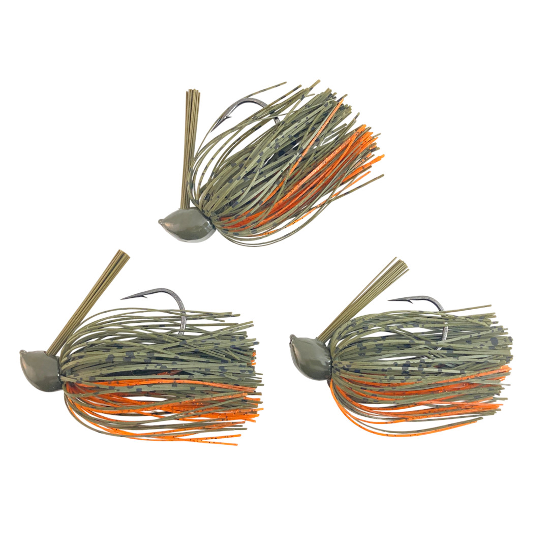 3-Pack Hand-Tied 1/2-oz. Green Pumpkin Bama Craw Recessed Flat-Eye Flipping Jigs