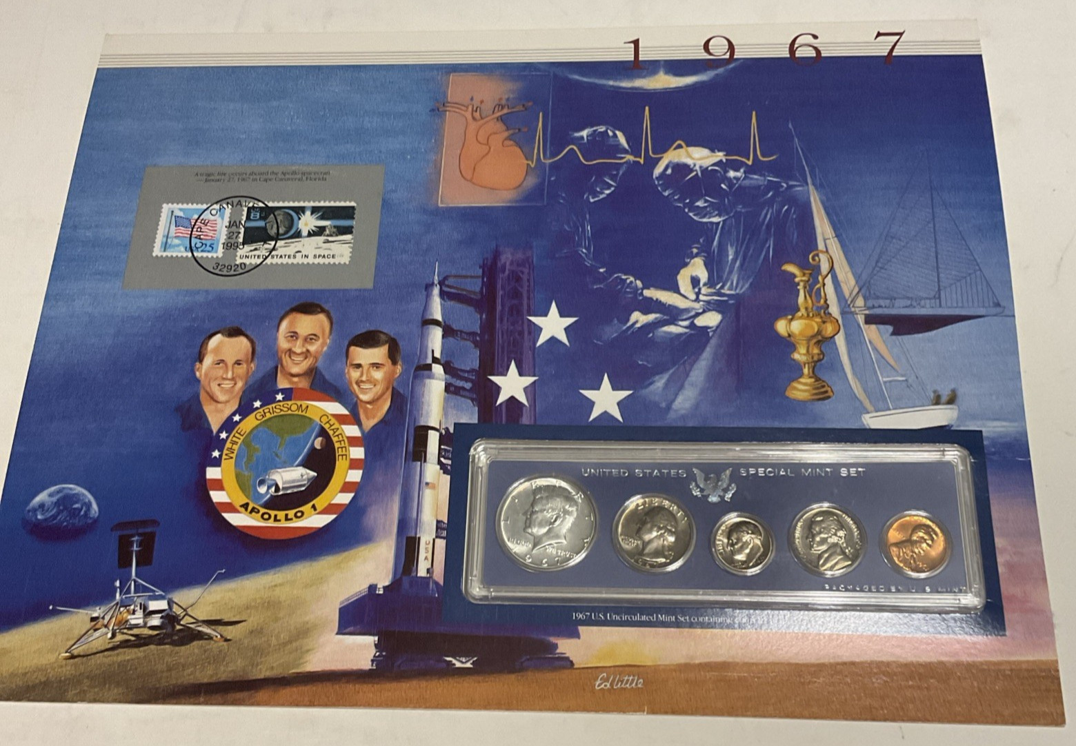1967 Uncirculated 40% SMS Mint Set Postal Commemorative Society Coin & Stamps