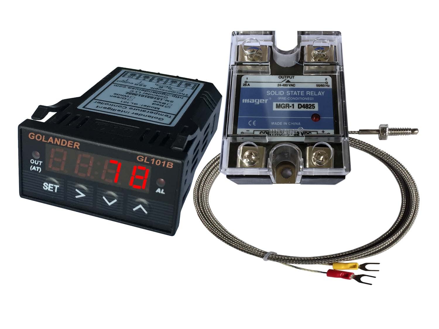 24V DC 1/32DIN PID Temperature Controller, Red+ 25A SSR + K thermocouple