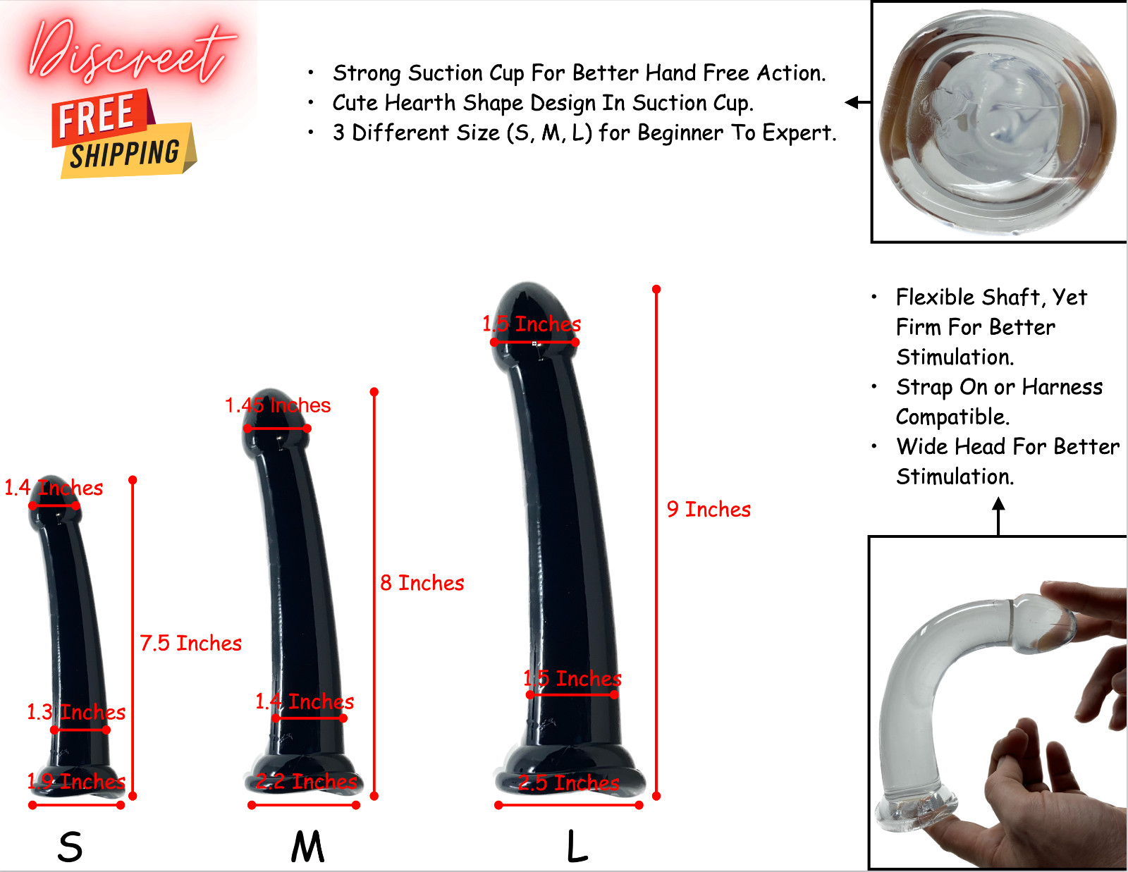 Dildo Penis G Spot Suction Cup Stimulation Soft Silicone Sex Toy Waterproof Anal