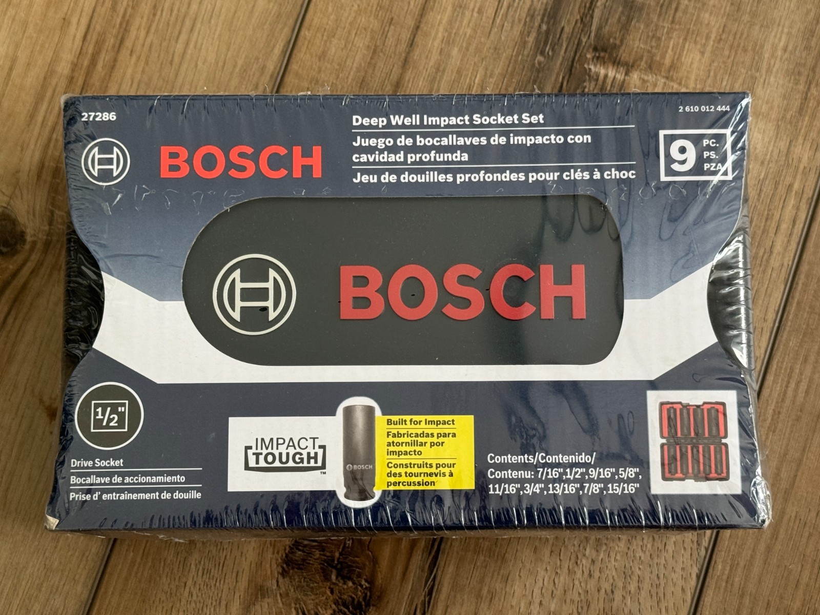 Bosch 27286 1/2" Drive 9 PC Deep Well Impact SAE Socket Set Tough Case New