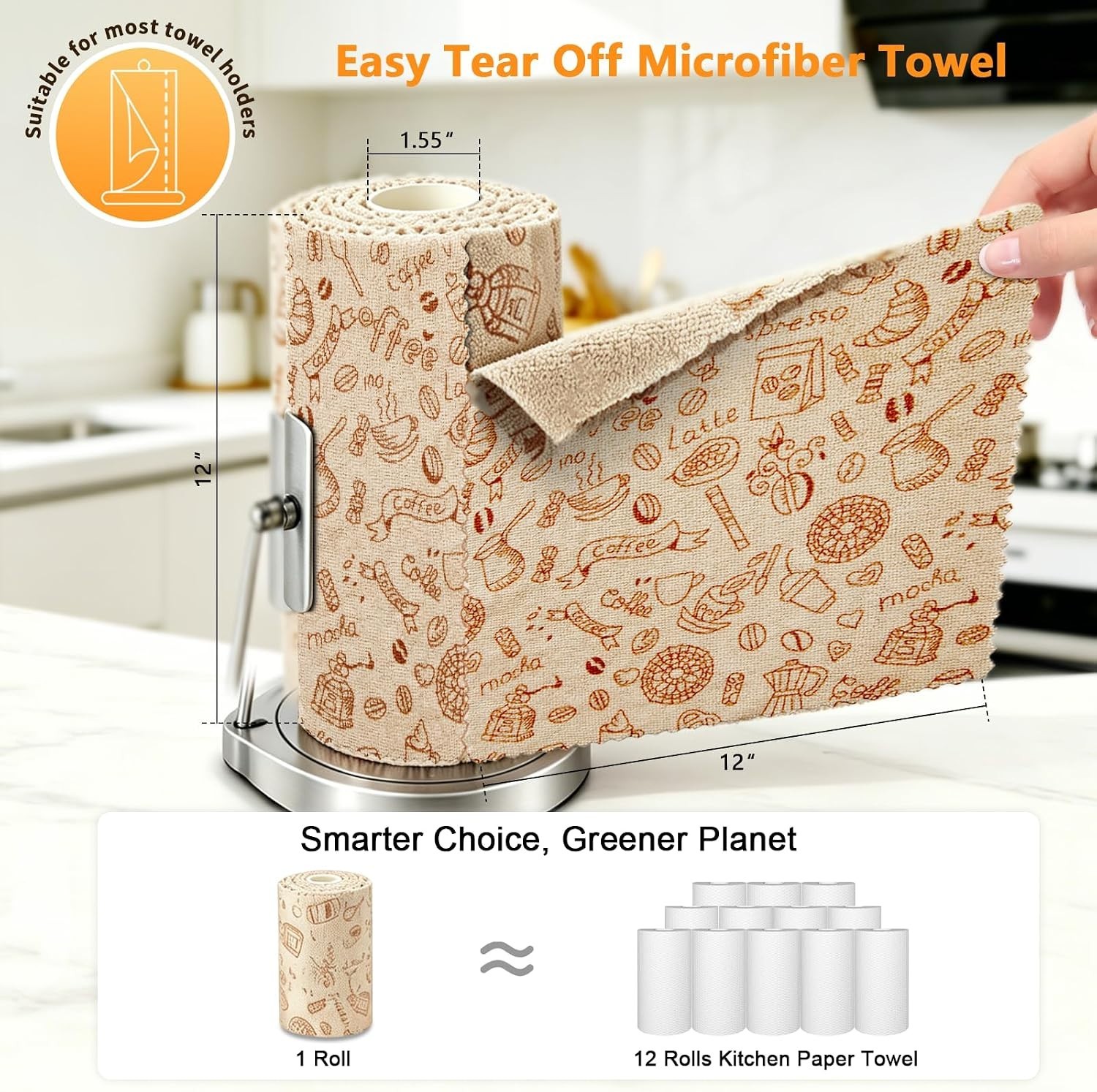 Viraelive Microfiber Cleaning Cloth Roll, 50 Pack, Food Pattern, 12"x12" | Re...