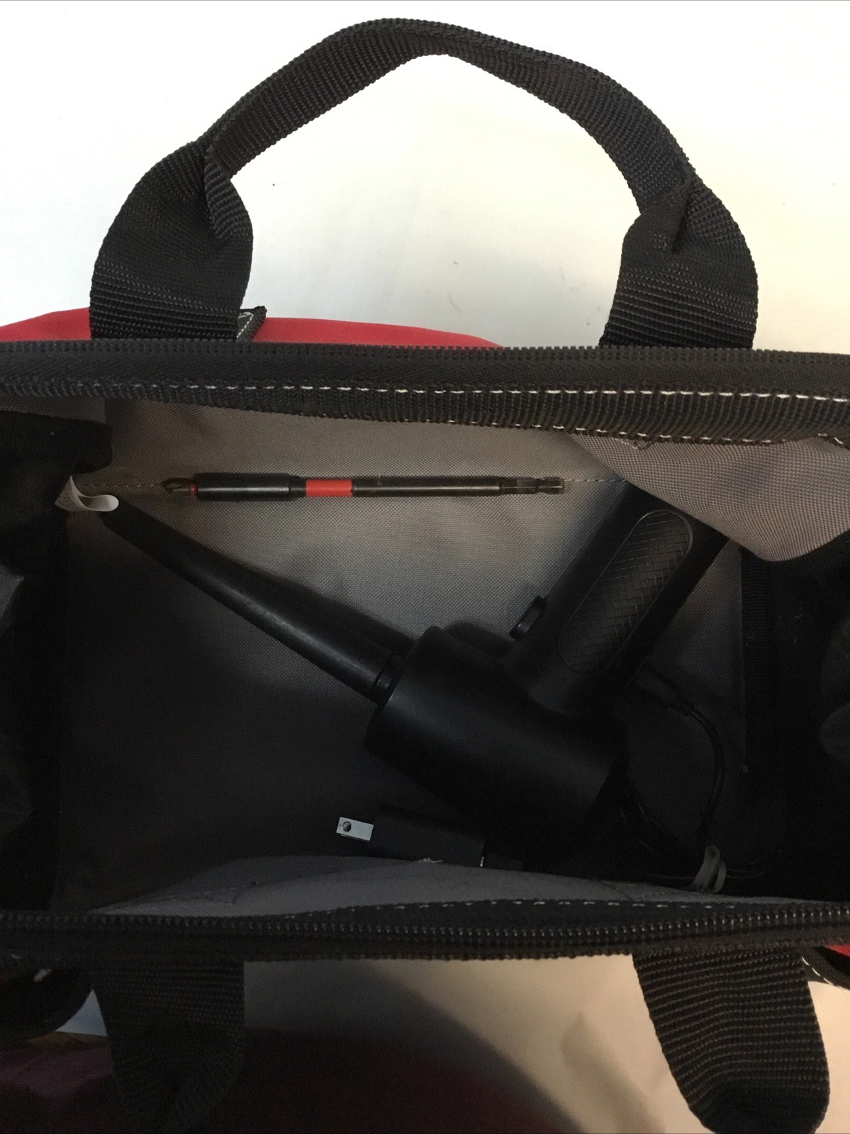 Husky 12 in 4 Pocket Zippered Tool Bag, Multi- Bit, & Wireless Air Duster Blower