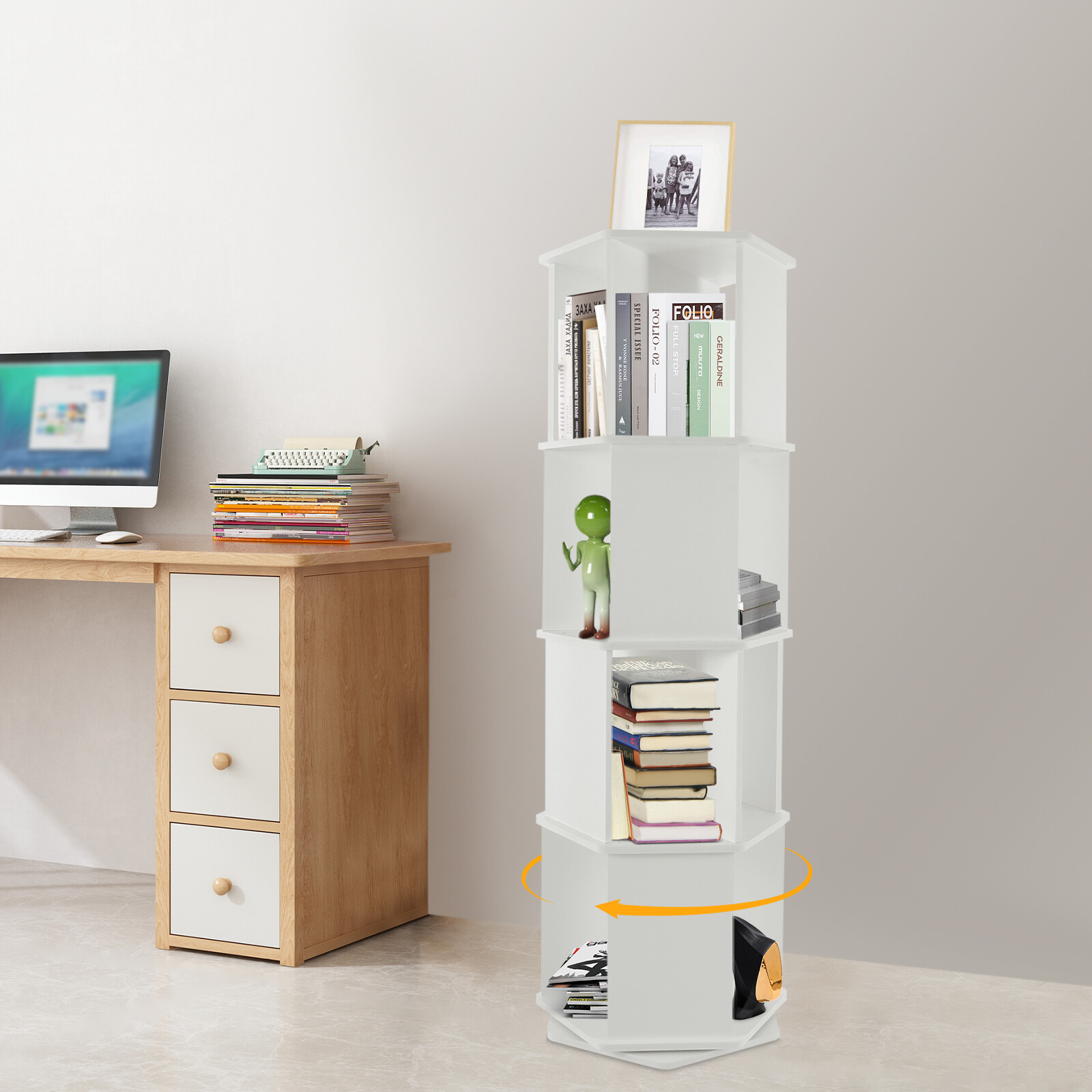 4-Tier Rotating Bookshelf 360�� Display Floor Standing Revolving Bookshelf