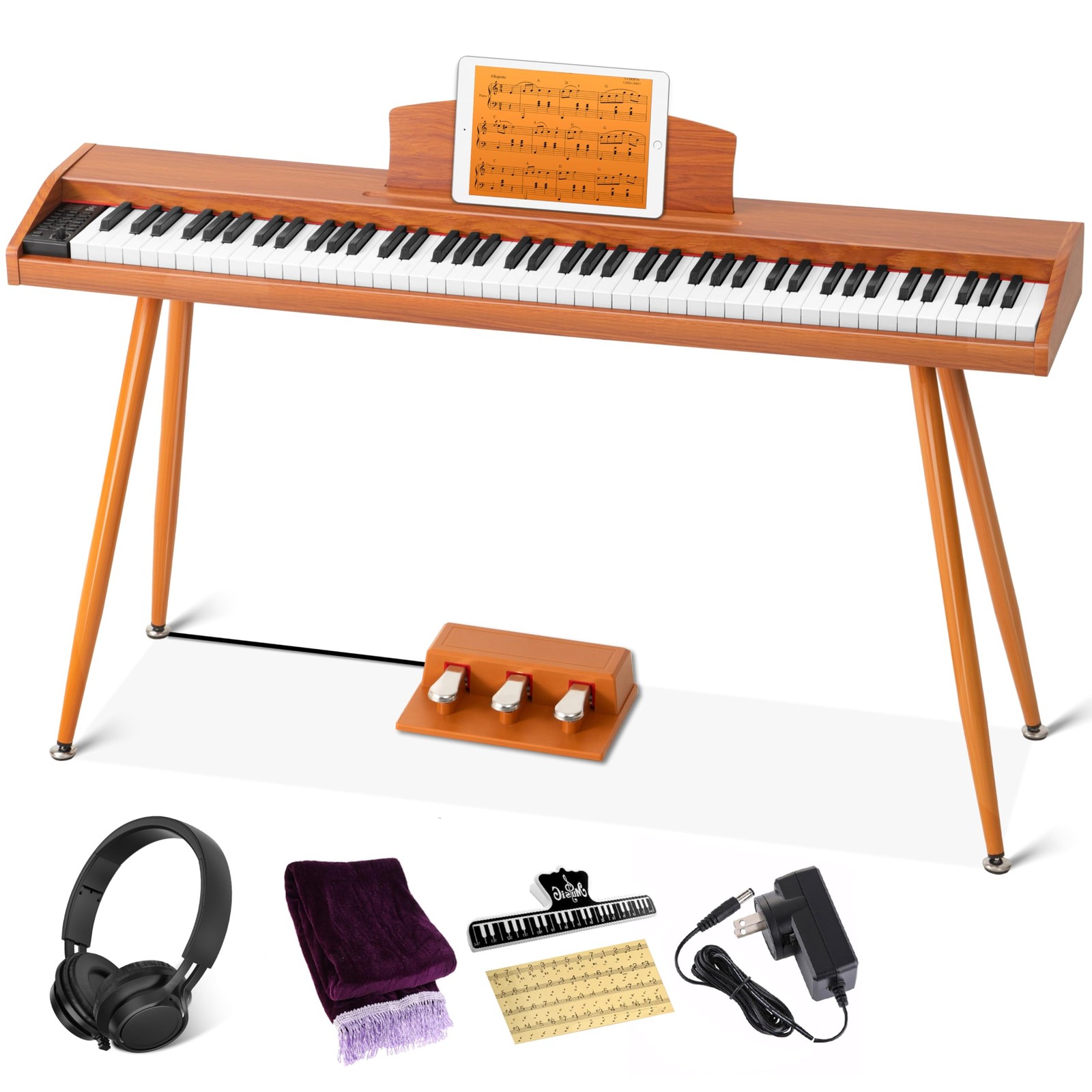 UISCOM Digital Piano Keyboard 88 Key Semi-Weighted URS25 with Stand, Brown