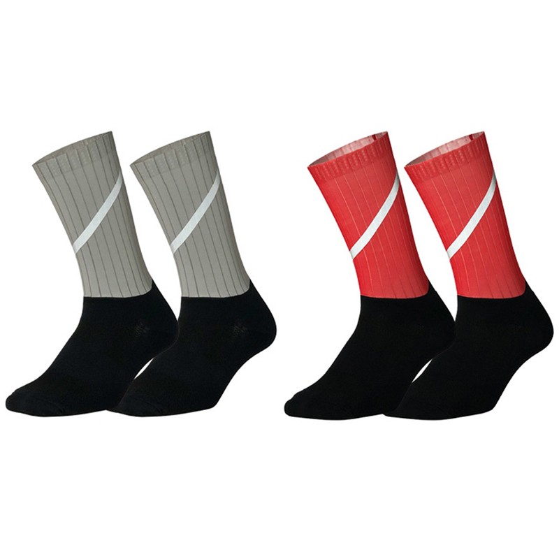 2Pairs Reflective Cycling Socks Riding Bicycle Bike Sports Socks XC MTB Red Gery