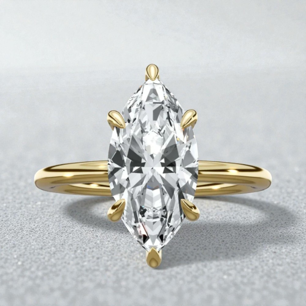 14k Yellow Gold 2.21 Ct Marquise Cut Halo Diamond Engagement Ring IGI Lab Grown