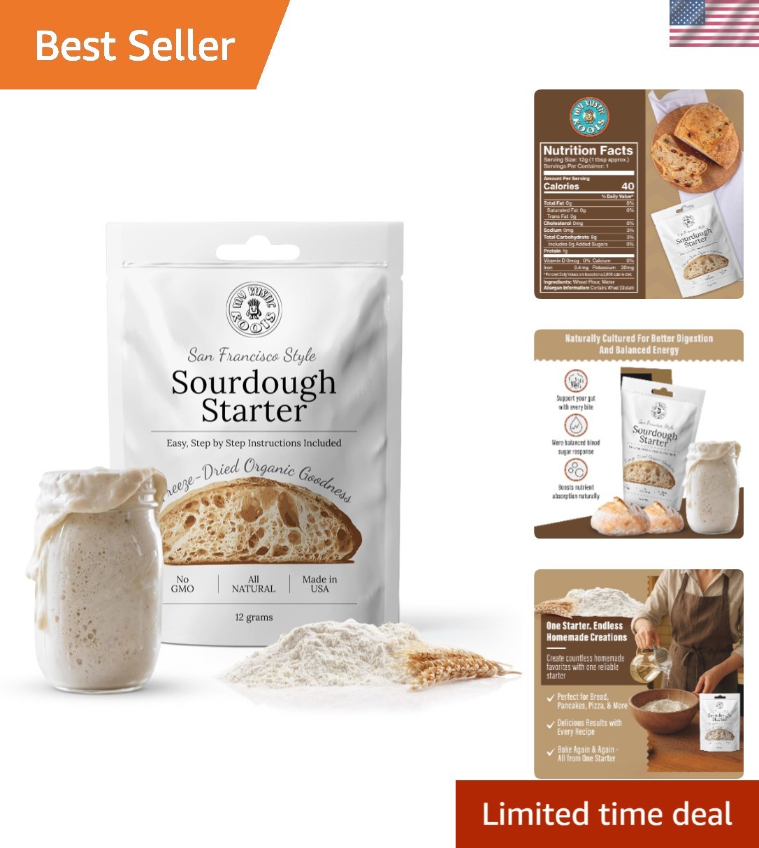 Organic San Francisco Sourdough Starter - Perfect for Beginner Home Bakers - 12g