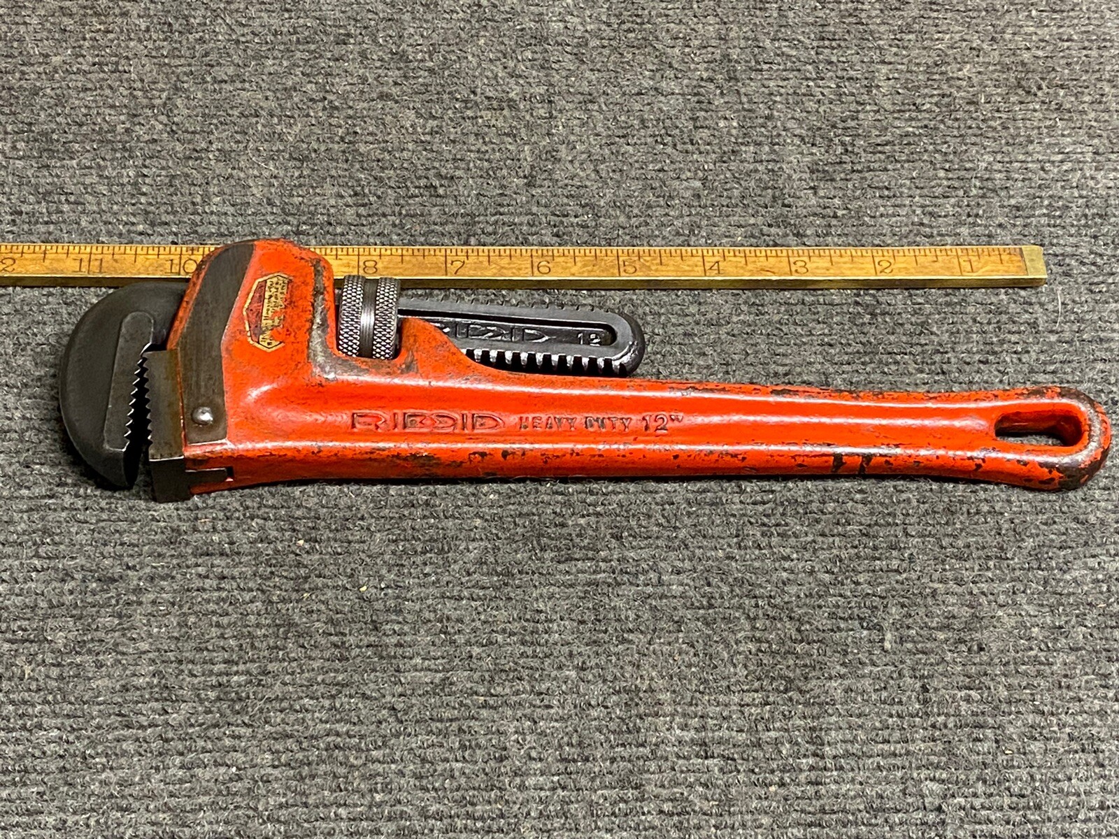 Vintage 12” Ridgid Adjustable Pipe Wrench Lightly Used Partial Sticker USA