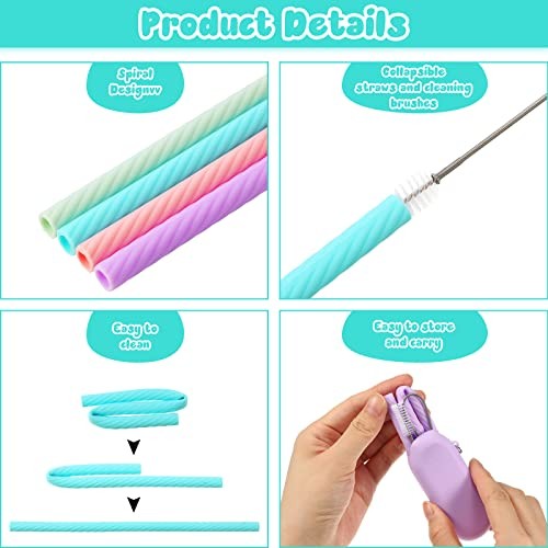 Sets Cruise Ship Essentials,Set Silicone Straws with Case 4 Classic Color