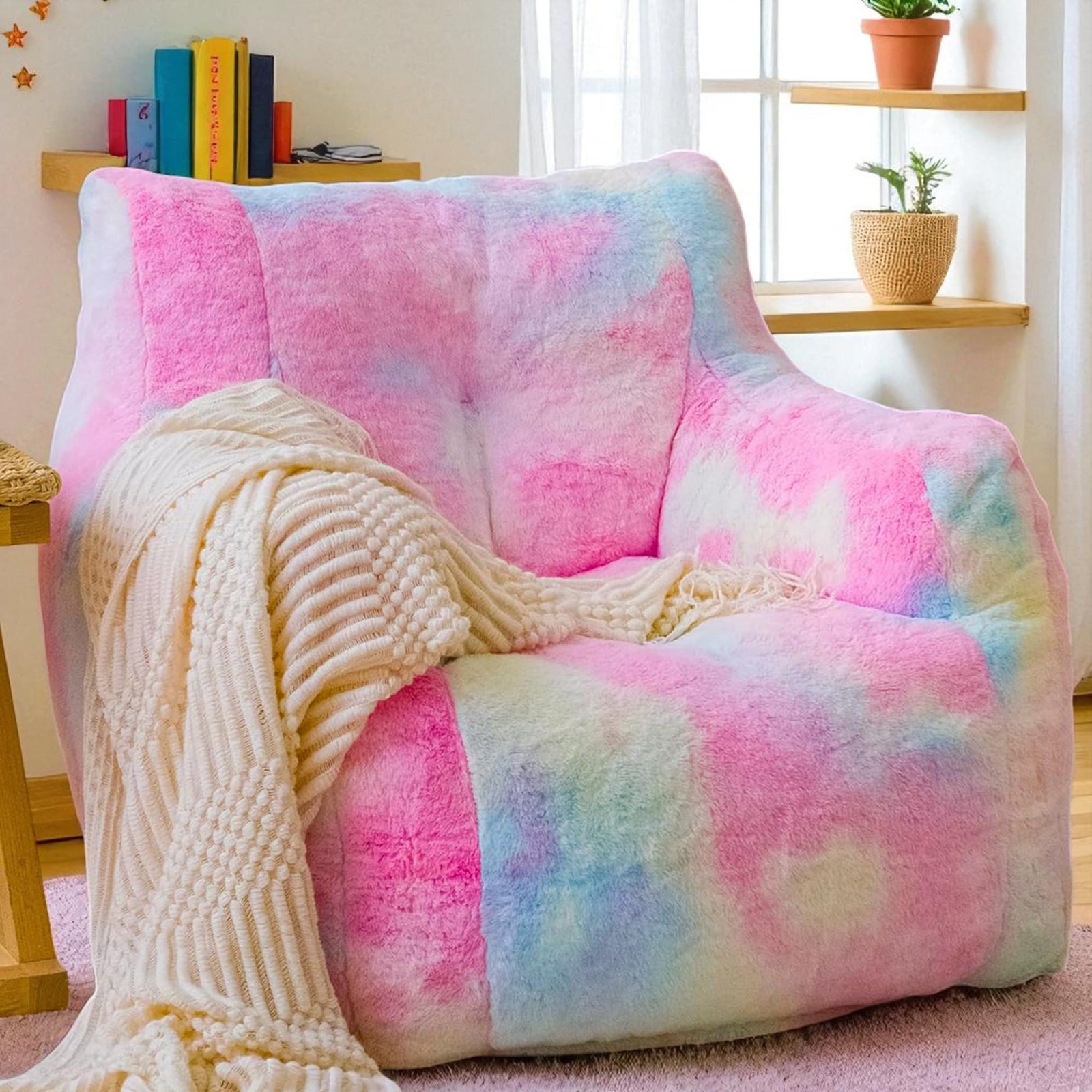 Bean Bag Chair with Filling, Faux Fur Comfy BeanBag Chairs for Teens, Adults,...