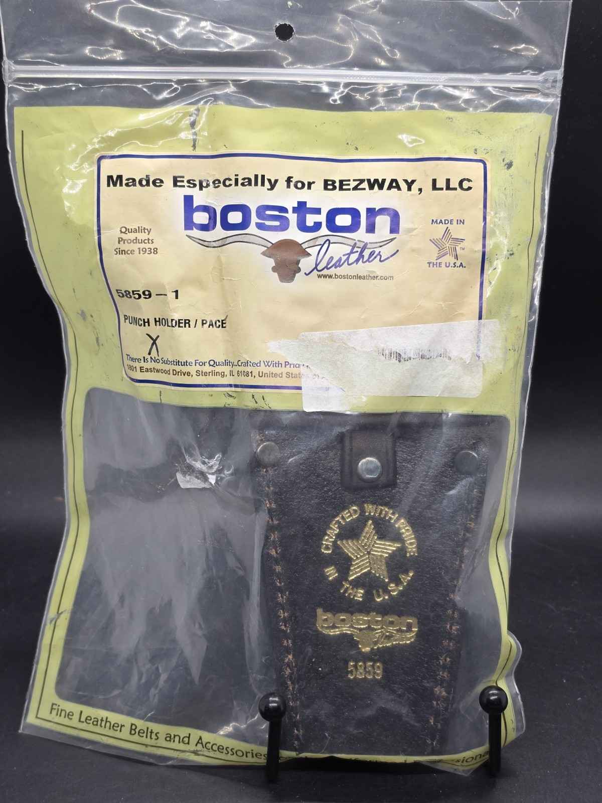 Boston Leather Punch Holder 5859 New Made In USA Black