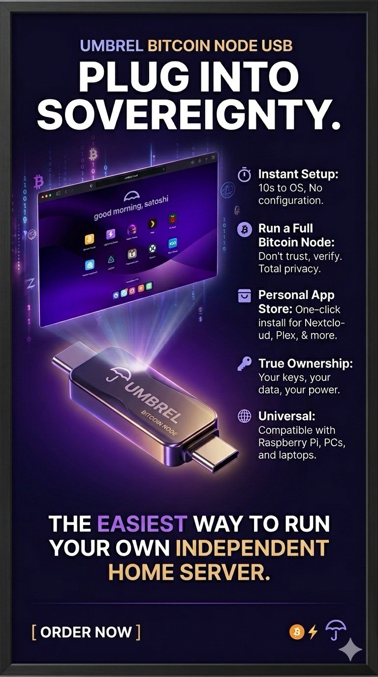 Umbrel OS Bootable USB Drive Preloaded Bitcoin Node Home Server Full Node Setup