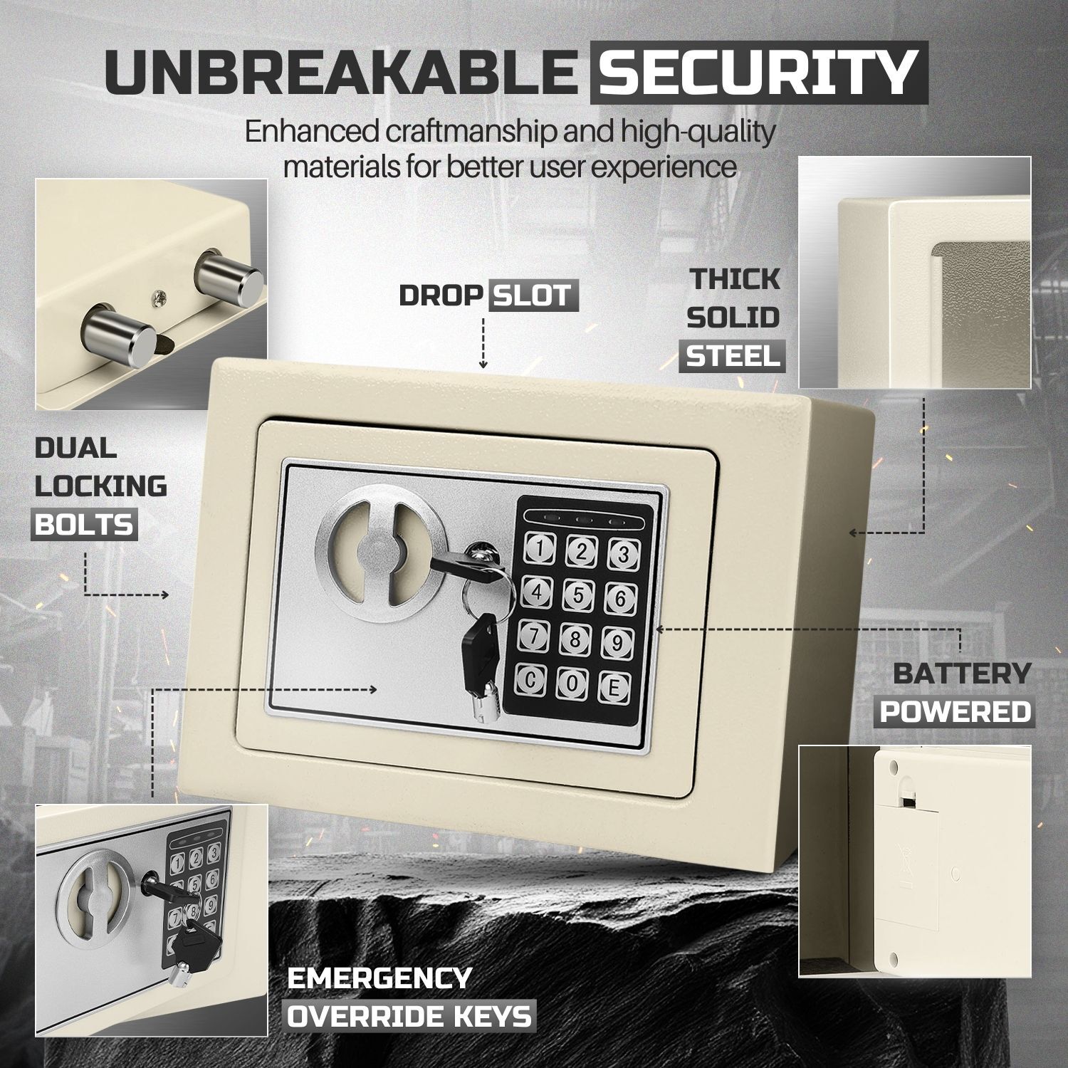 Electronic Depository Safe Box Drop Slot Opening Keypad Combination Lock White