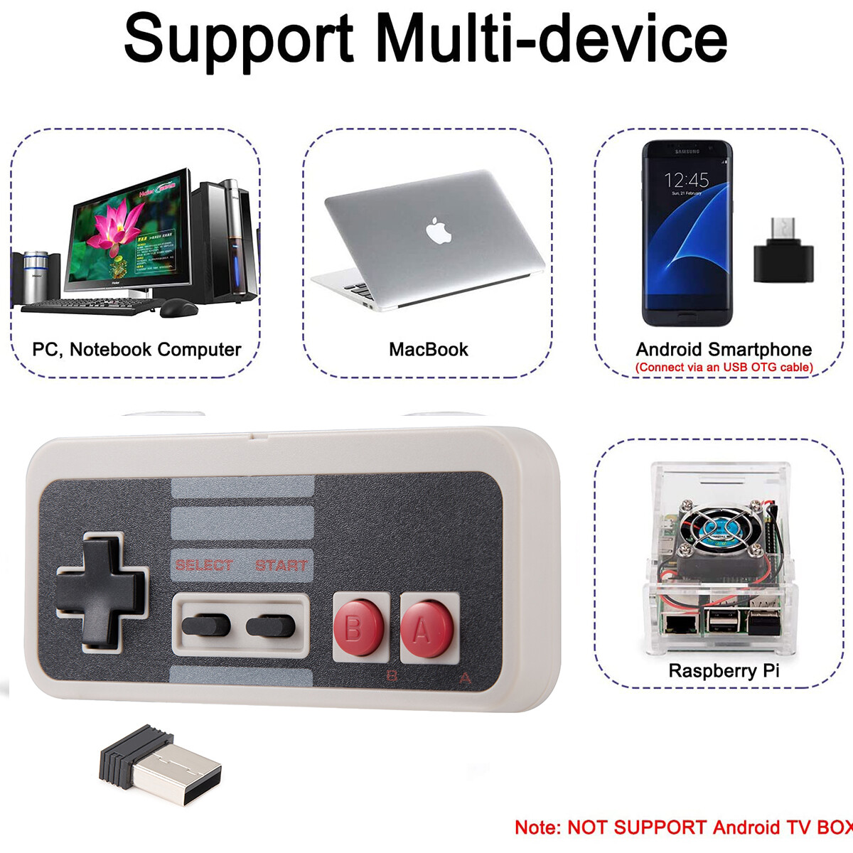 Wireless USB Nes PC Controller Gamepad Rechargeable Remote for Windows PC MAC
