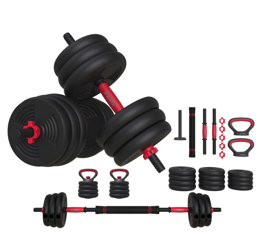 FitRx SmartBell Gym, 60 lbs. 4-in-1 Adjustable Interchangeable Dumbbell, Barbell