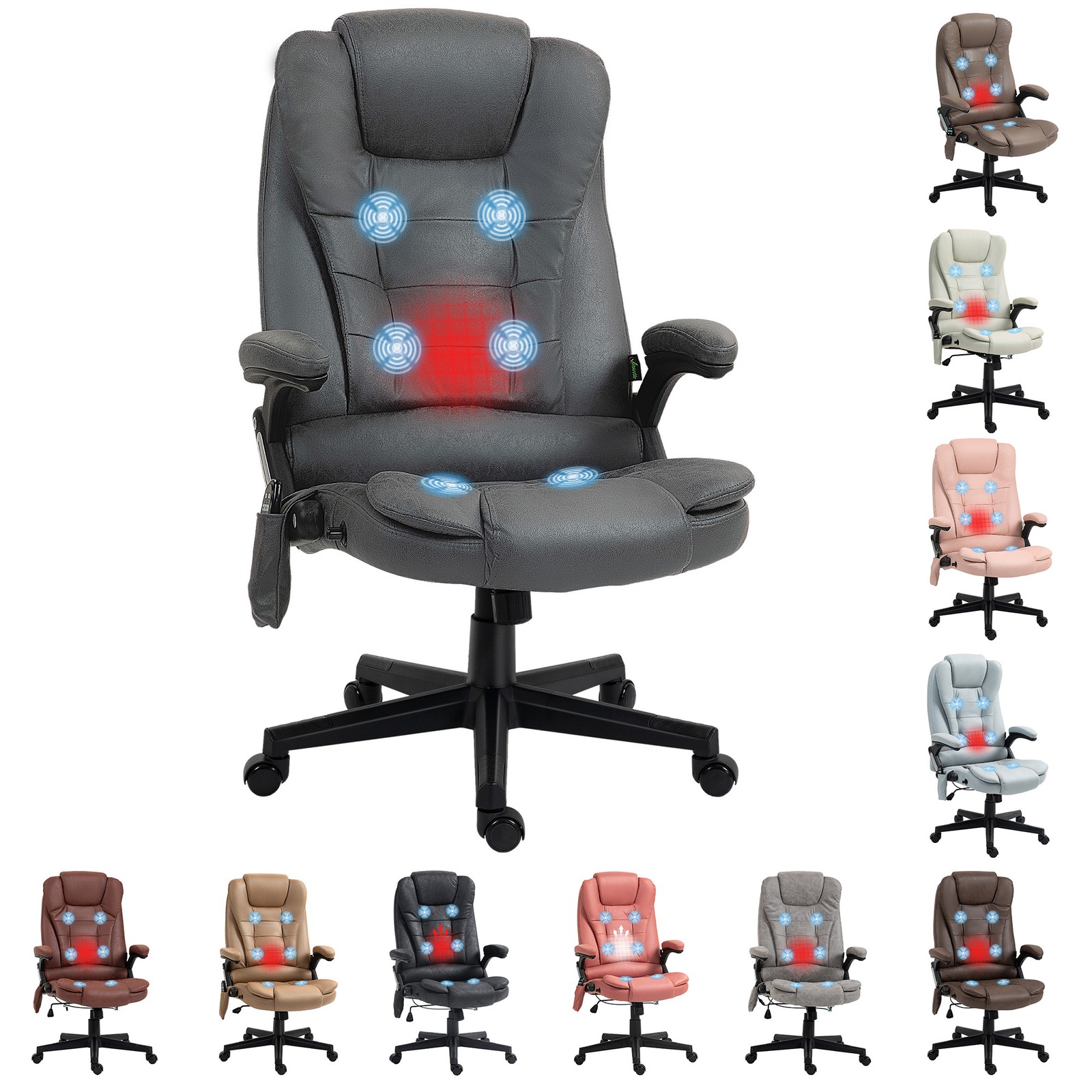 Vinsetto 6 Point Vibrating Microfiber Massage Office Chair with Heat