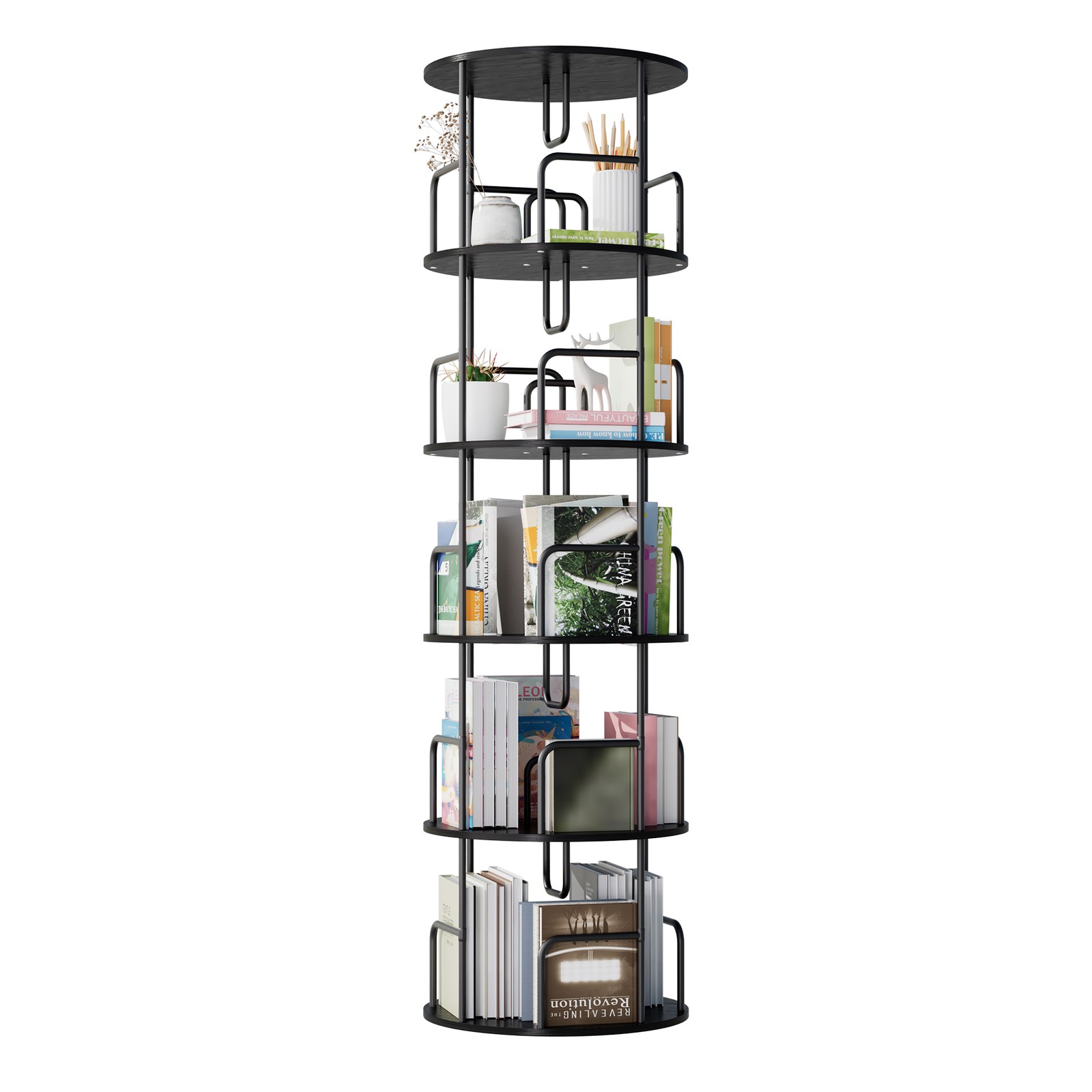 5Tier Rotating Bookshelf Tower 360 Book Shelf Book Shelf Organizer Bedroom Black
